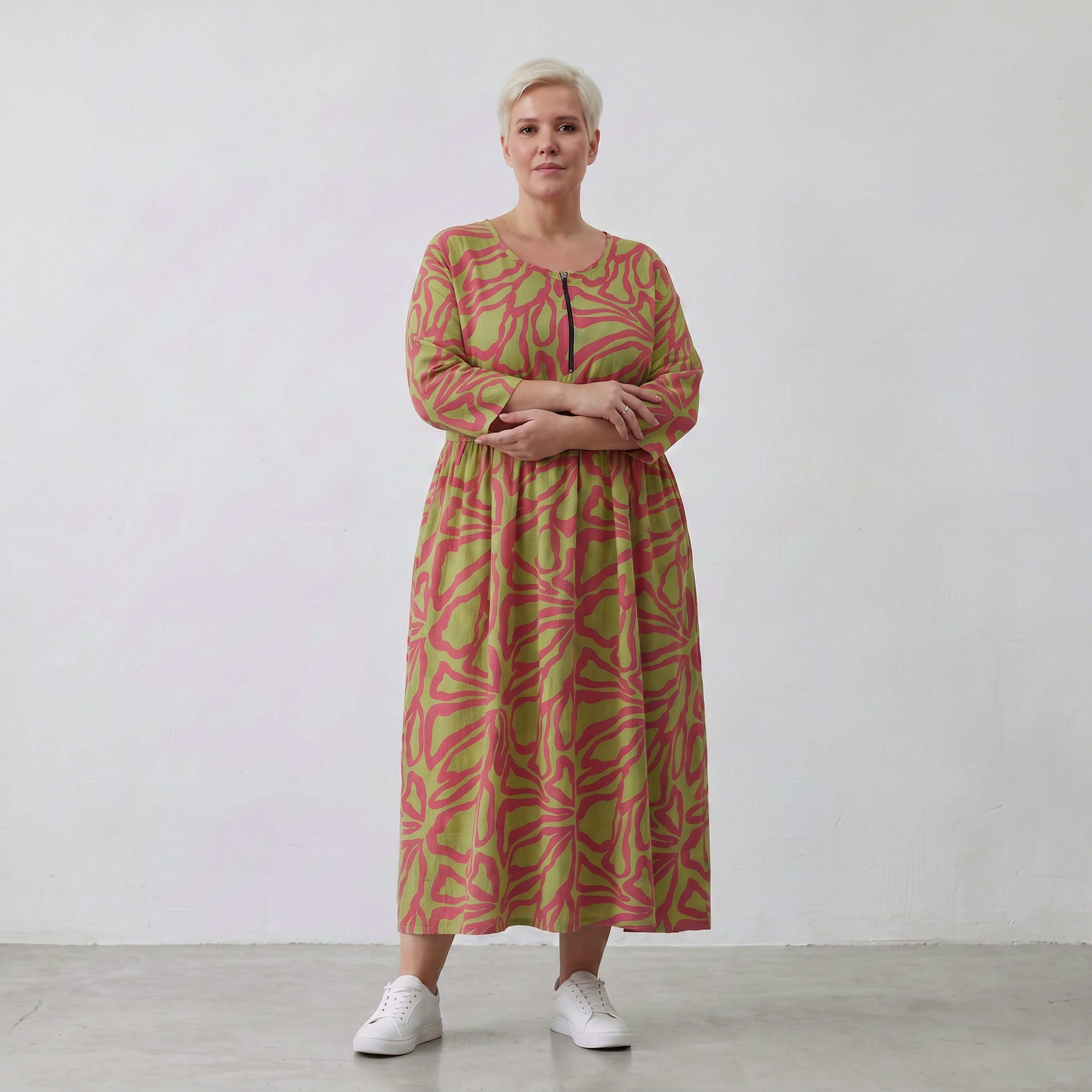 AKH Fashion Kleid 6677 BahiaOla, Apfelgrün-Rot