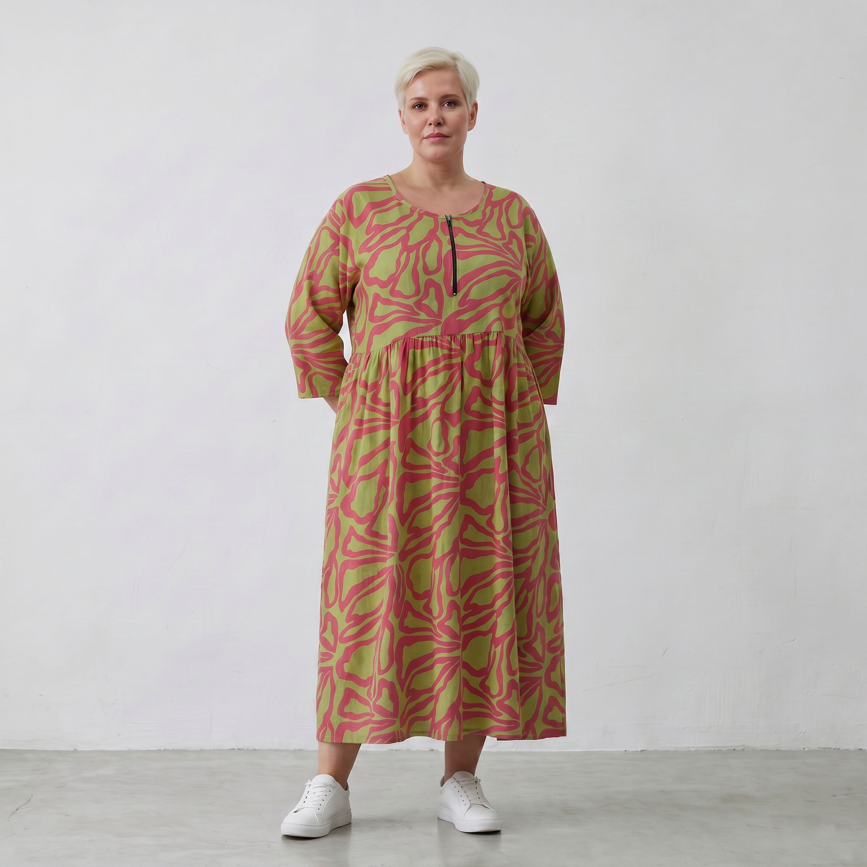 AKH Fashion Kleid 6677 BahiaOla, Apfelgrün-Rot