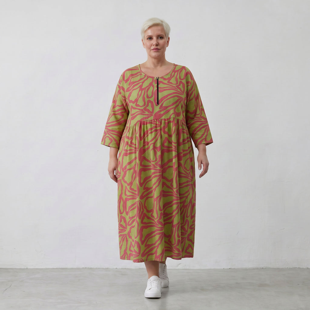 AKH Fashion Kleid 6677 BahiaOla, Apfelgrün-Rot