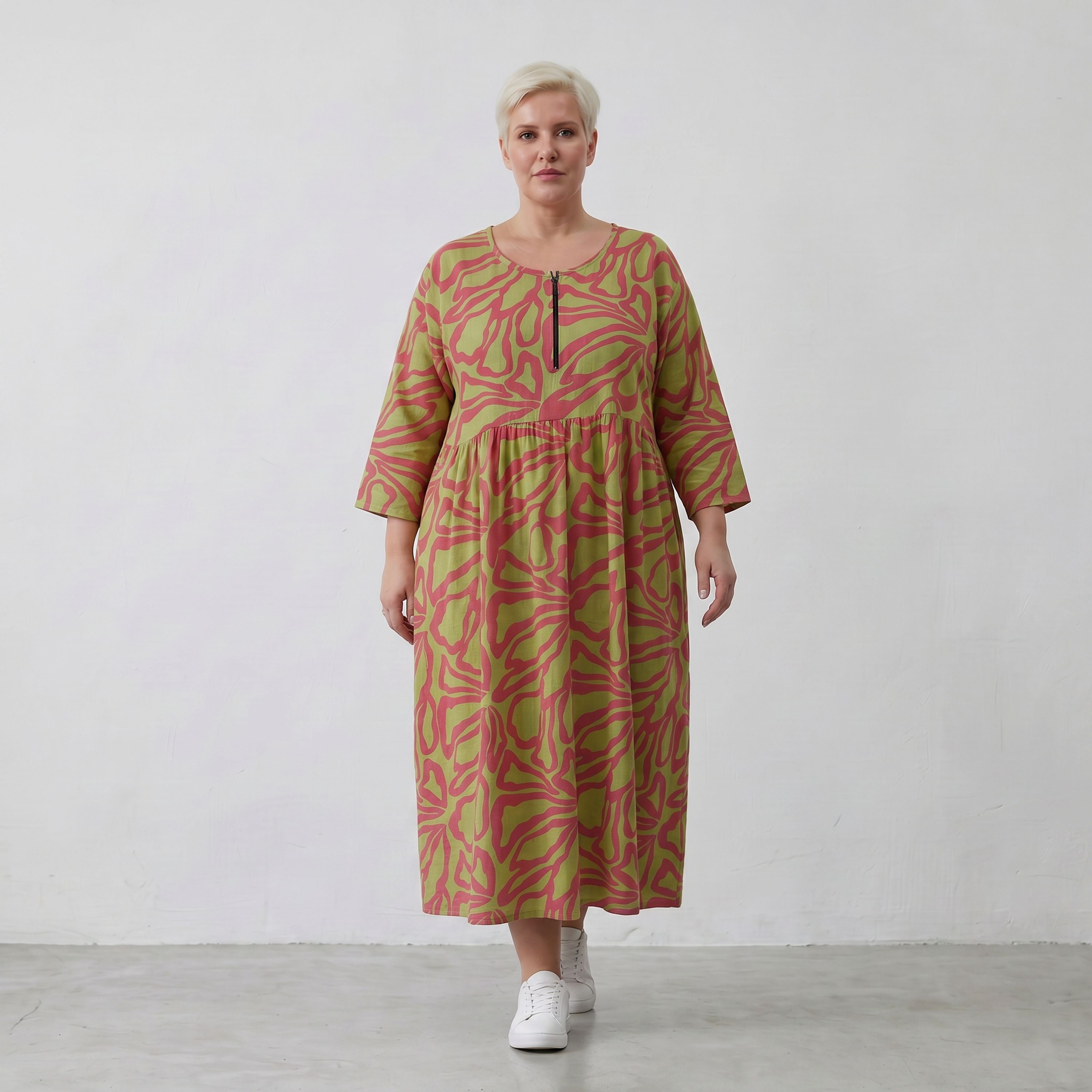 AKH Fashion Kleid 6677 BahiaOla, Apfelgrün-Rot