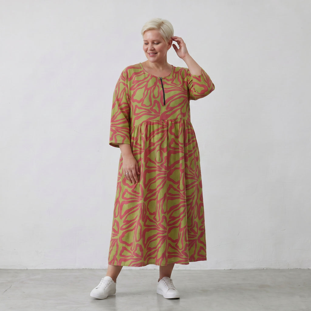 AKH Fashion Kleid 6677 BahiaOla, Apfelgrün-Rot