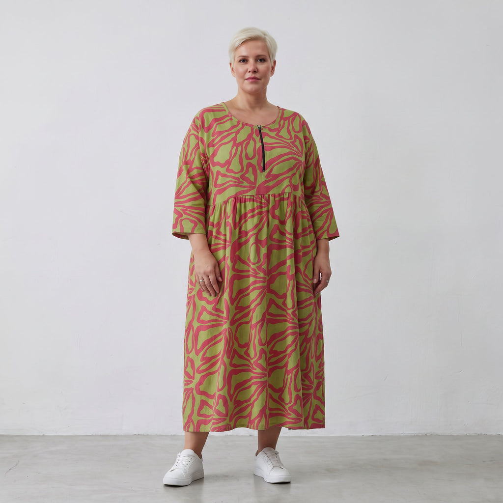 AKH Fashion Kleid 6677 BahiaOla, Apfelgrün-Rot