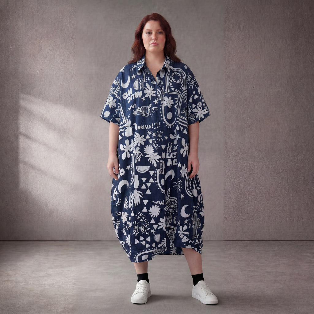 Funky Diva · Kleid · 11313 · Abstrakt · Jeansblau/Weiß