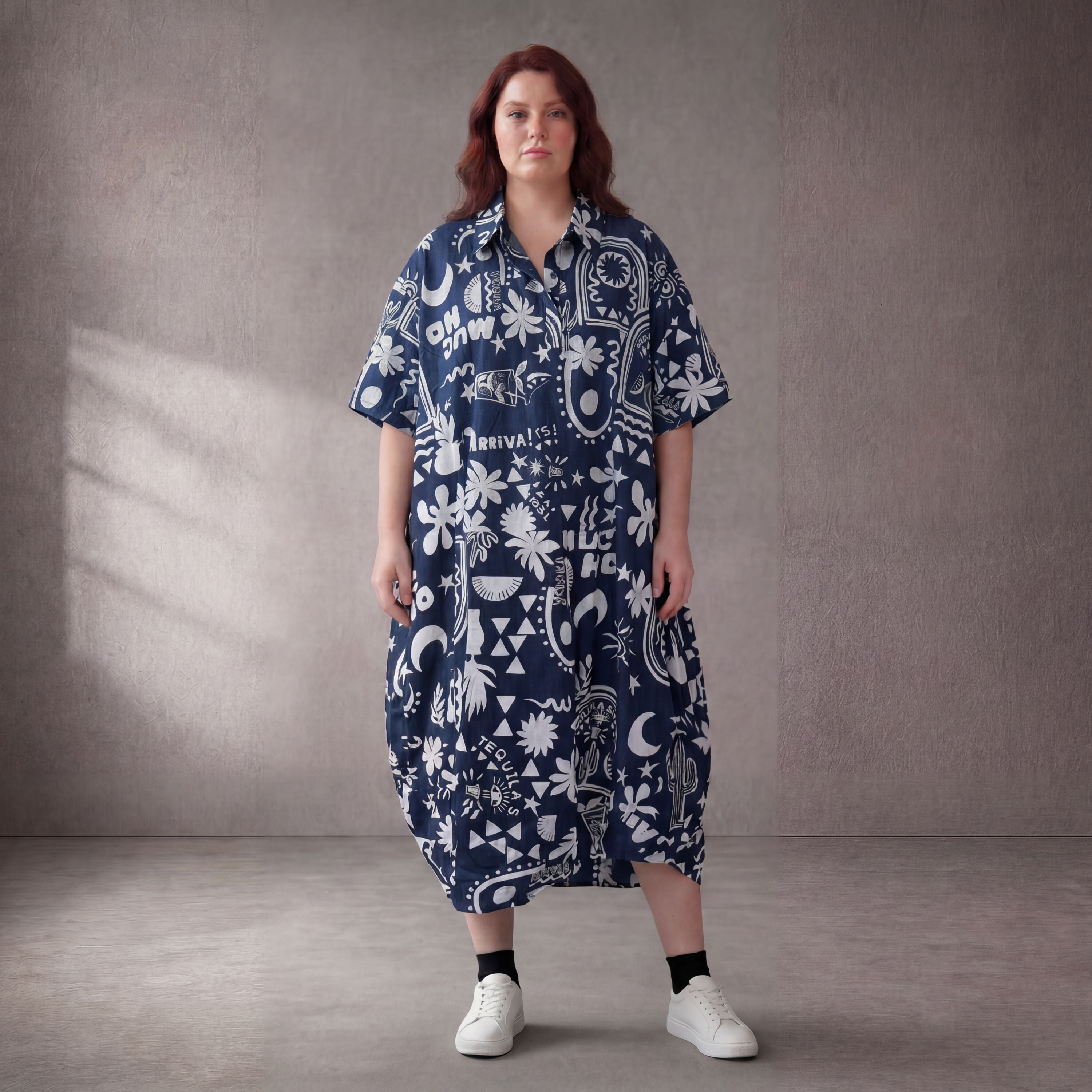 Funky Diva · Kleid · 11313 · Abstrakt · Jeansblau/Weiß