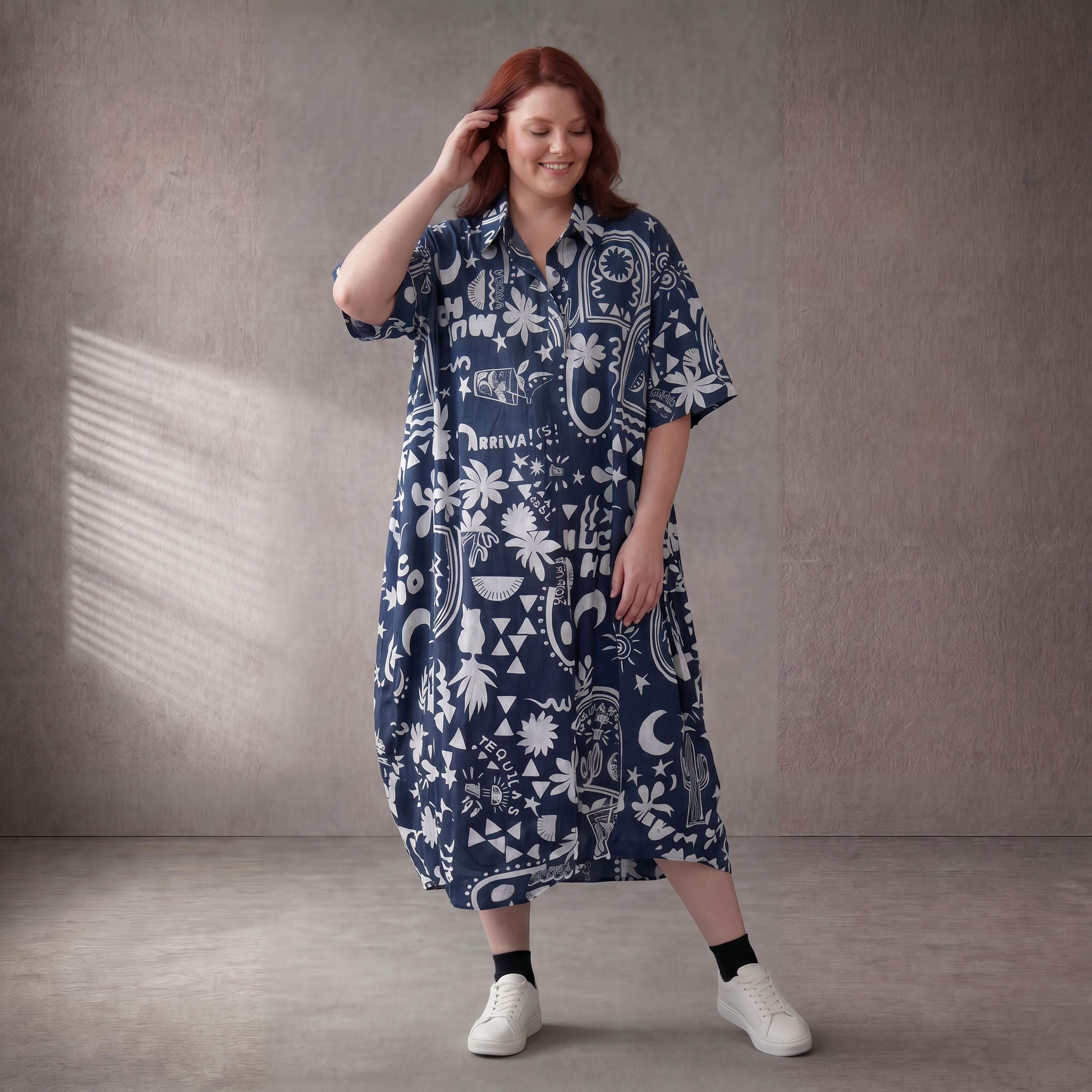 Funky Diva · Kleid · 11313 · Abstrakt · Jeansblau/Weiß