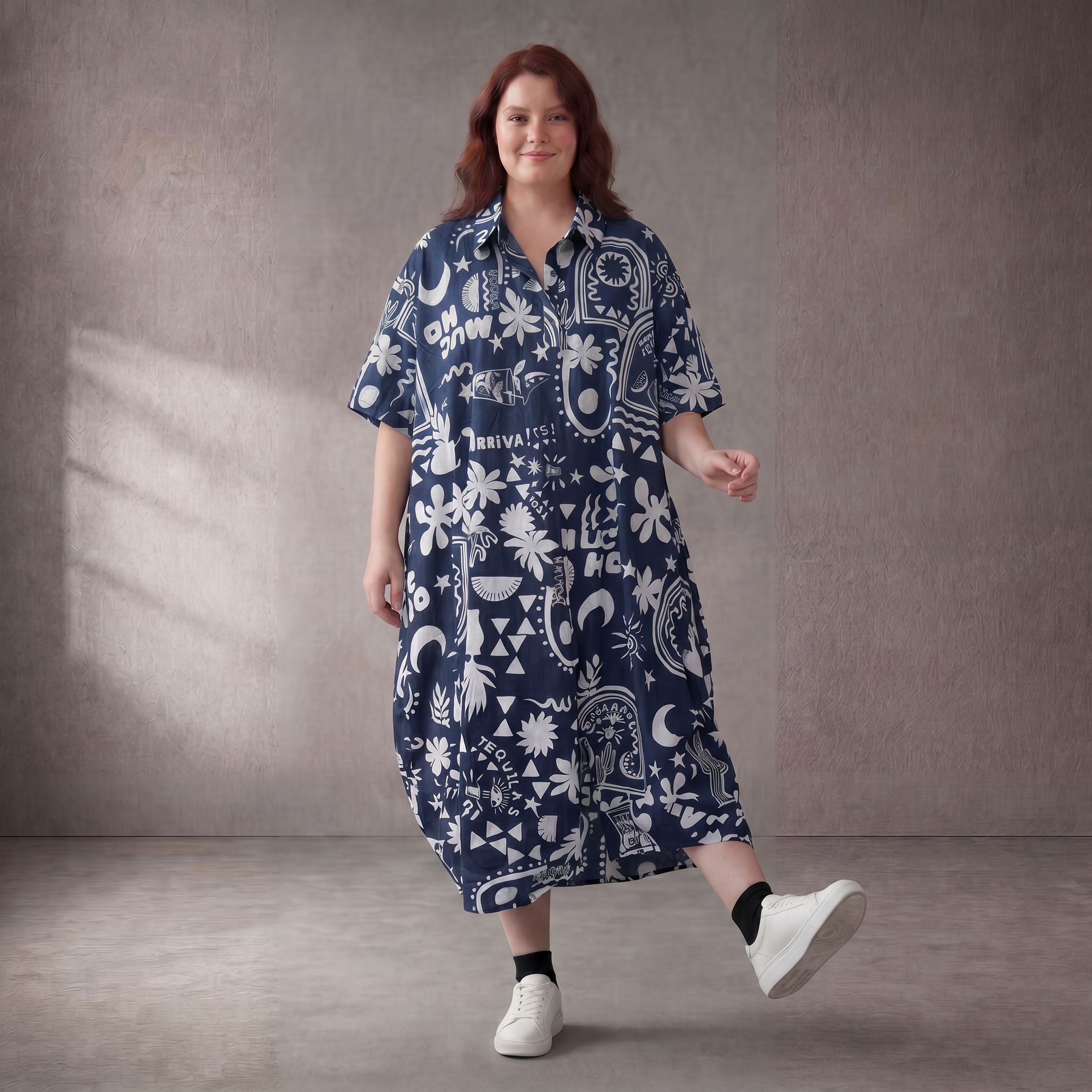 Funky Diva · Kleid · 11313 · Abstrakt · Jeansblau/Weiß