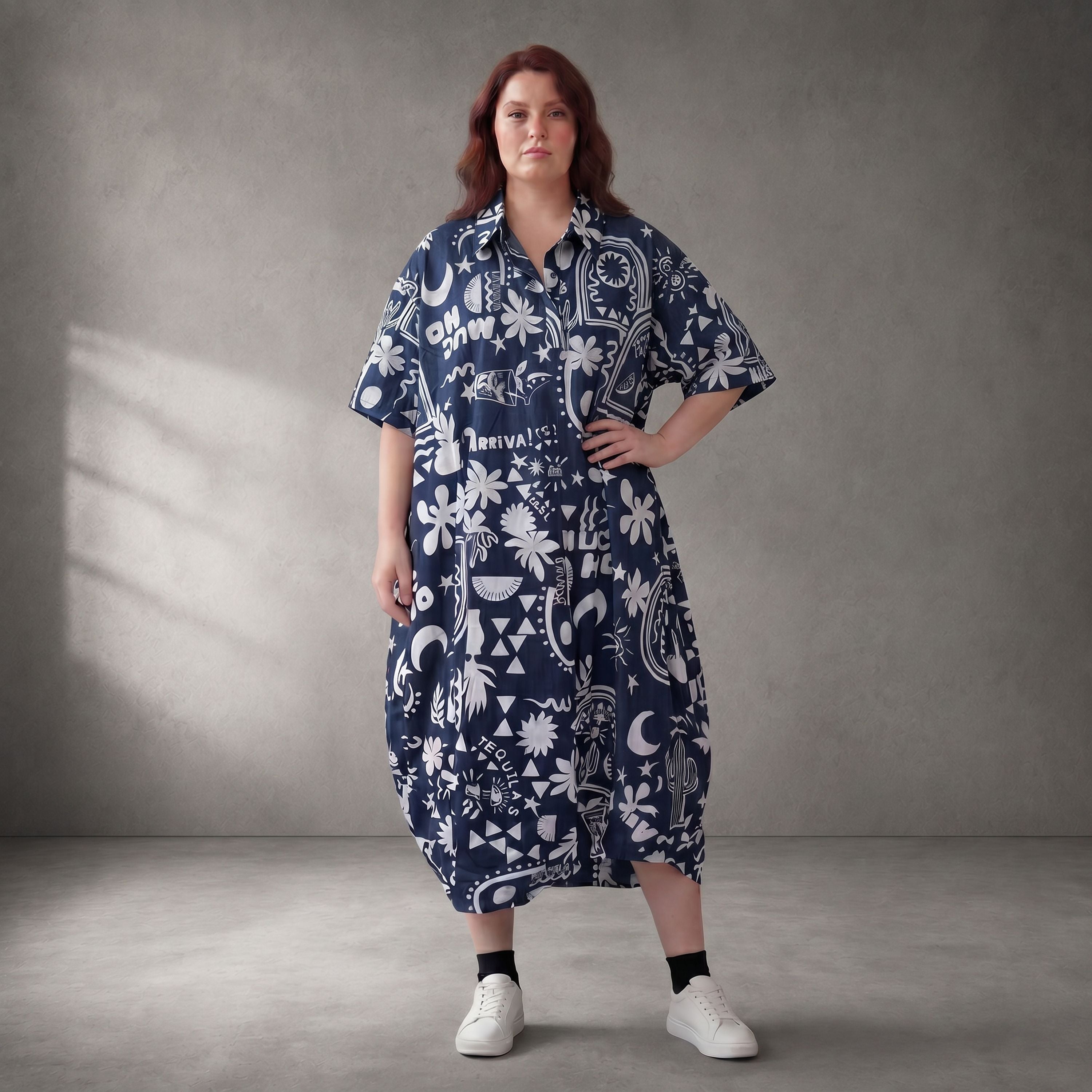 Funky Diva · Kleid · 11313 · Abstrakt · Jeansblau/Weiß