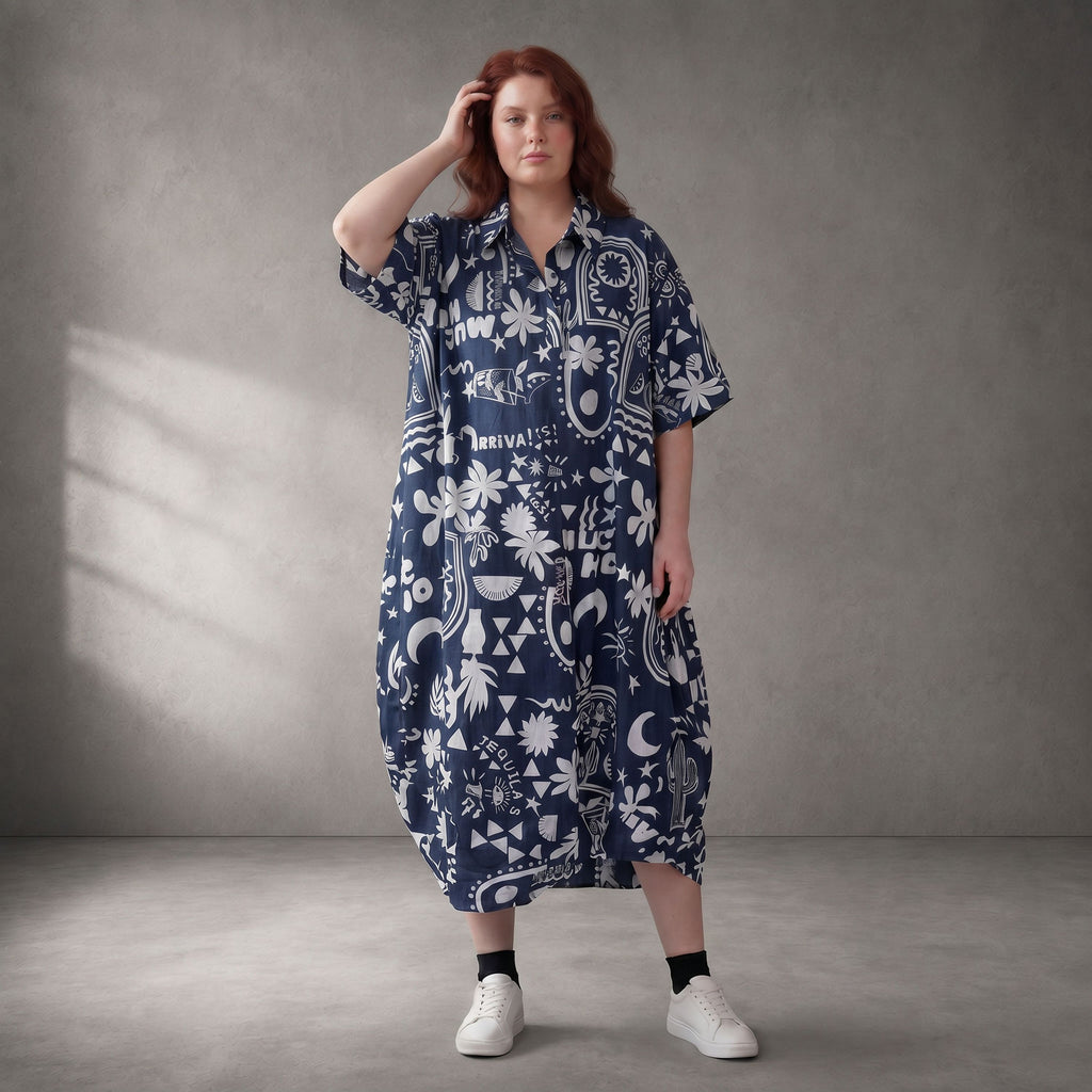 Funky Diva · Kleid · 11313 · Abstrakt · Jeansblau/Weiß