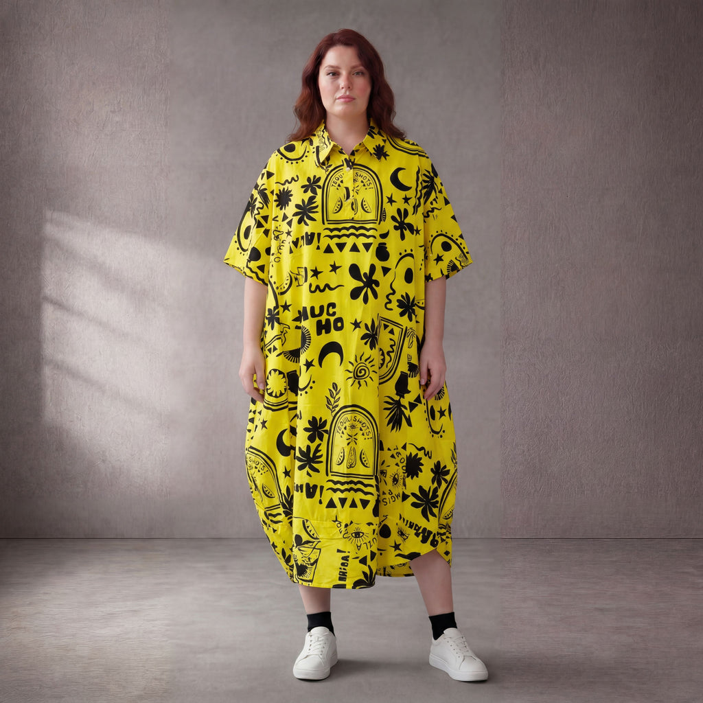 Funky Diva · Kleid · 11313 · Abstrakt · Gelb/Schwarz