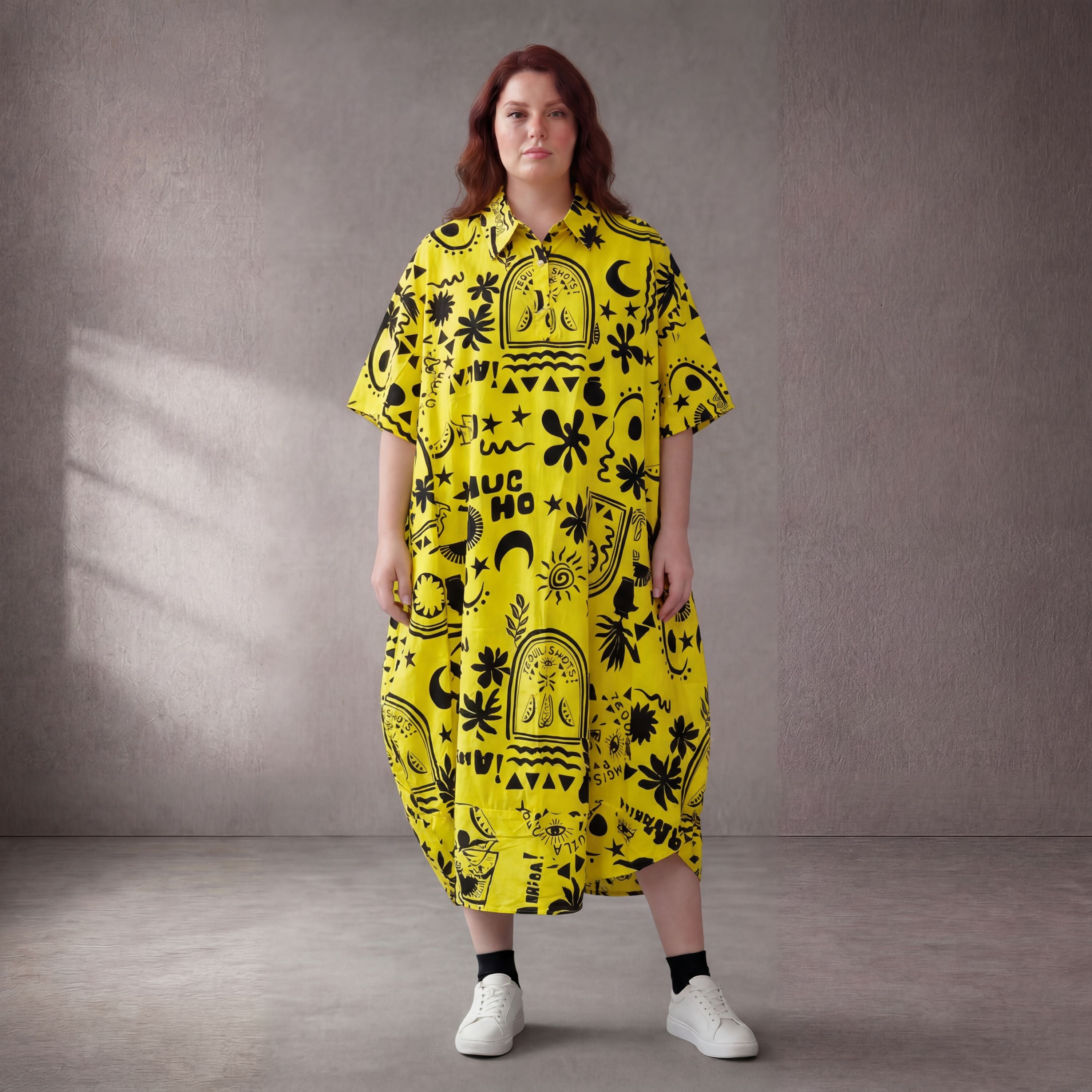 Funky Diva · Kleid · 11313 · Abstrakt · Gelb/Schwarz