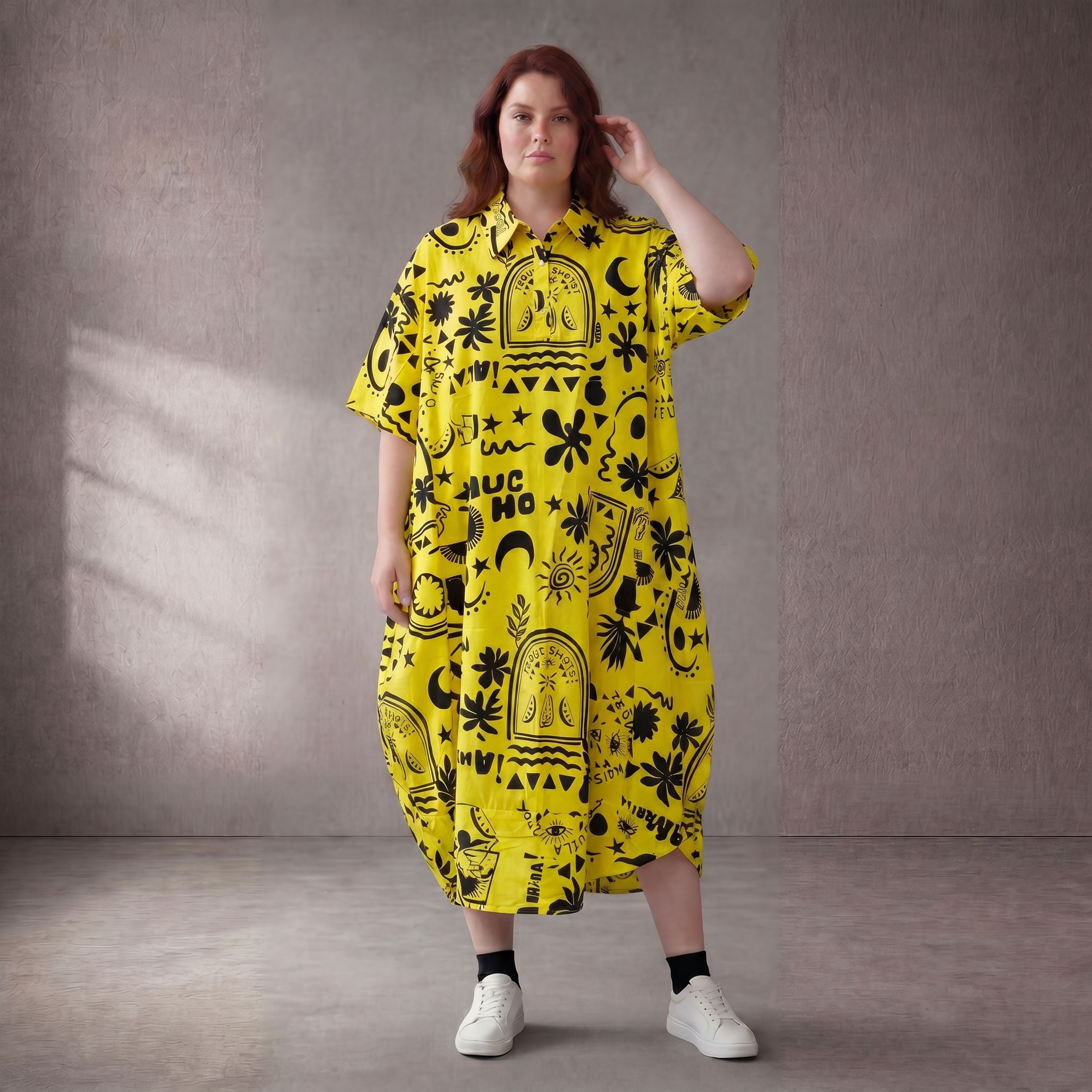 Funky Diva · Kleid · 11313 · Abstrakt · Gelb/Schwarz