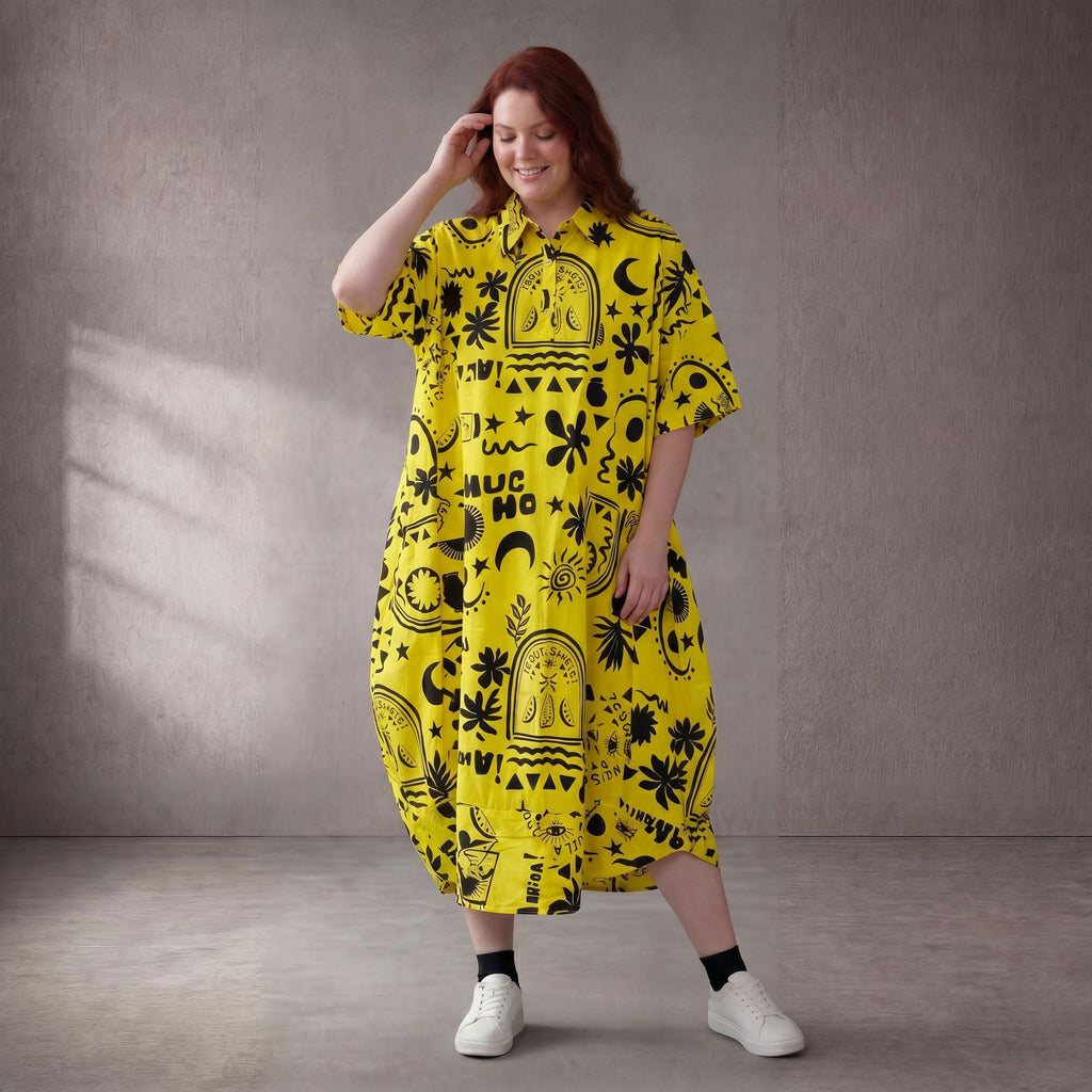 Funky Diva · Kleid · 11313 · Abstrakt · Gelb/Schwarz