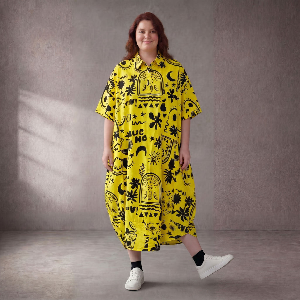 Funky Diva · Kleid · 11313 · Abstrakt · Gelb/Schwarz