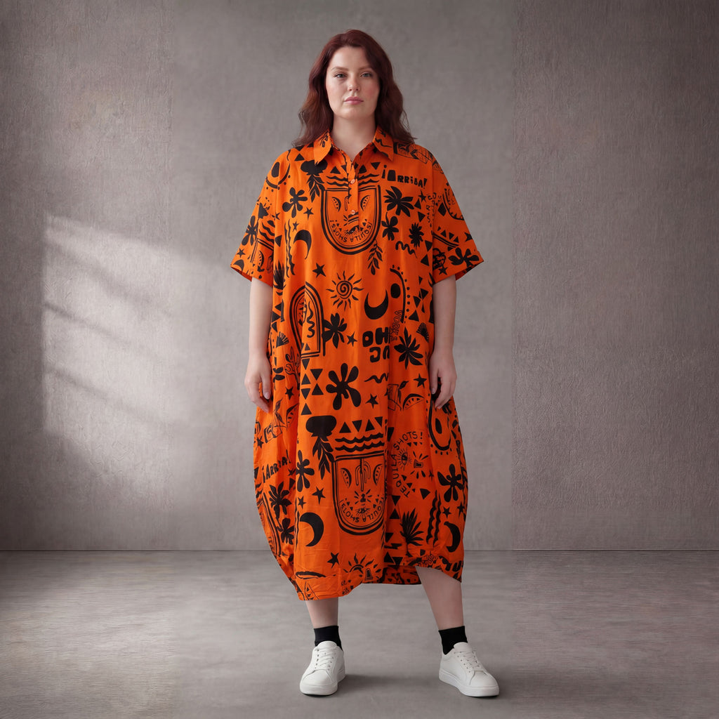 Funky Diva · Kleid · 11313 · Abstrakt · Orange/Schwarz