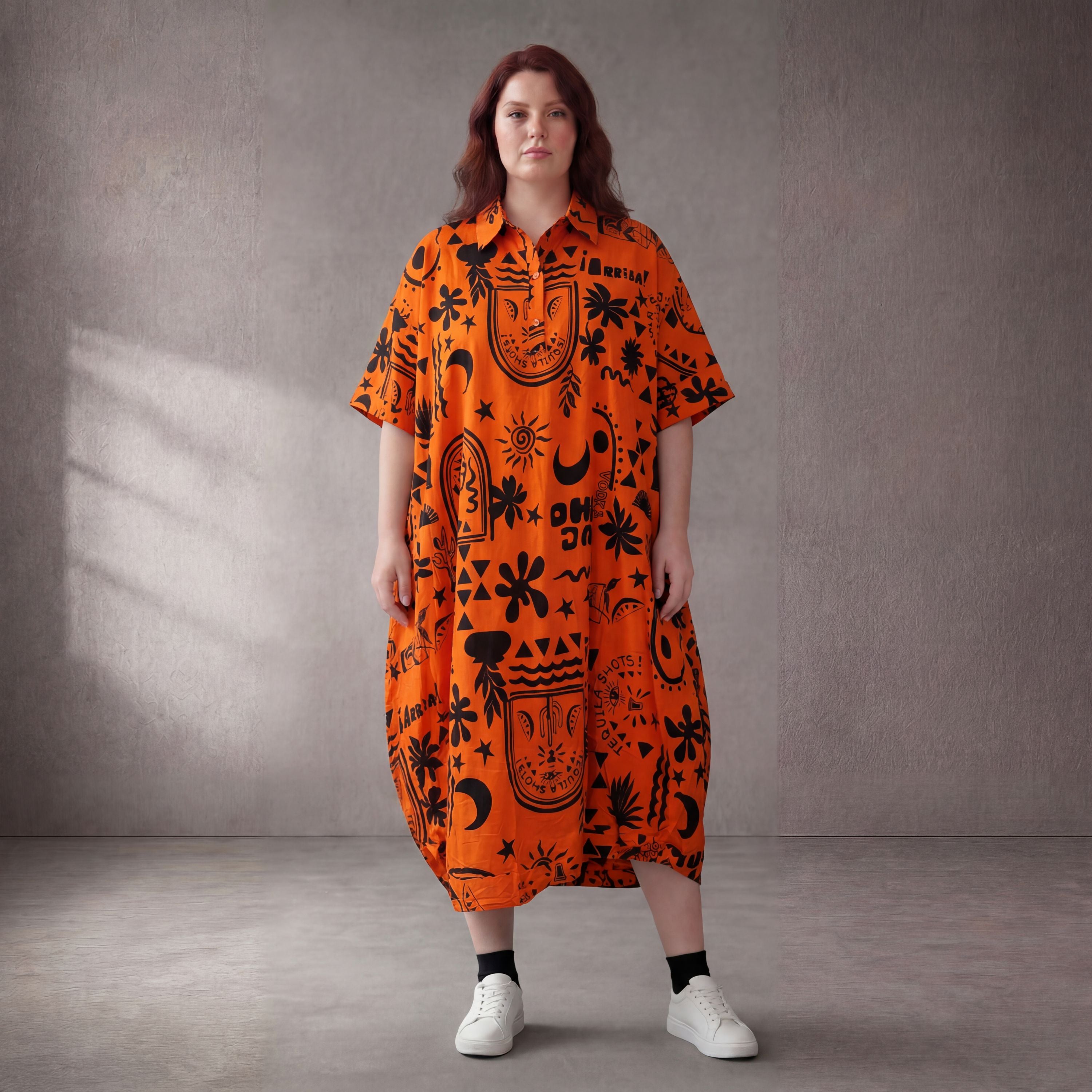 Funky Diva · Kleid · 11313 · Abstrakt · Orange/Schwarz