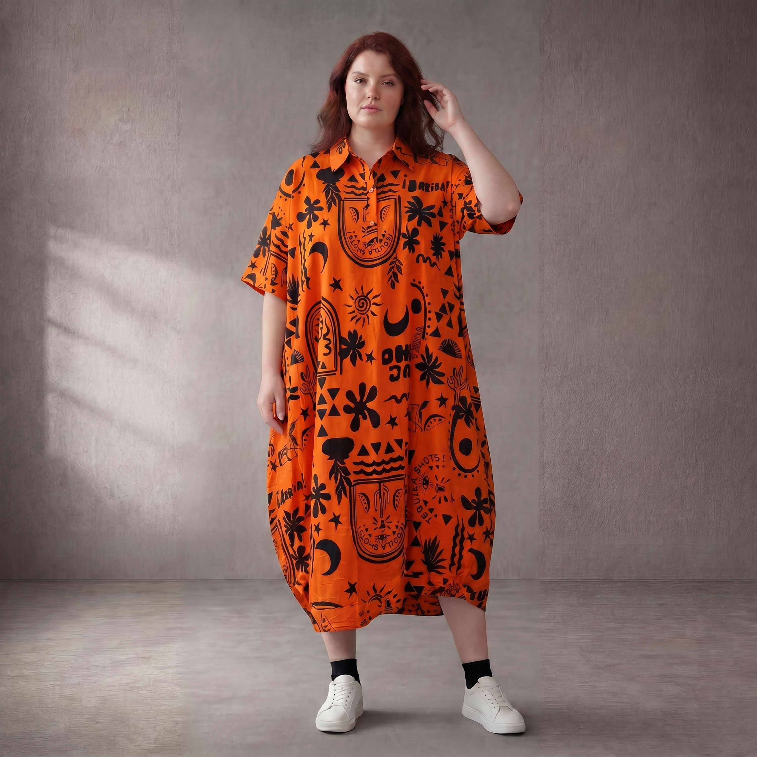 Funky Diva · Kleid · 11313 · Abstrakt · Orange/Schwarz