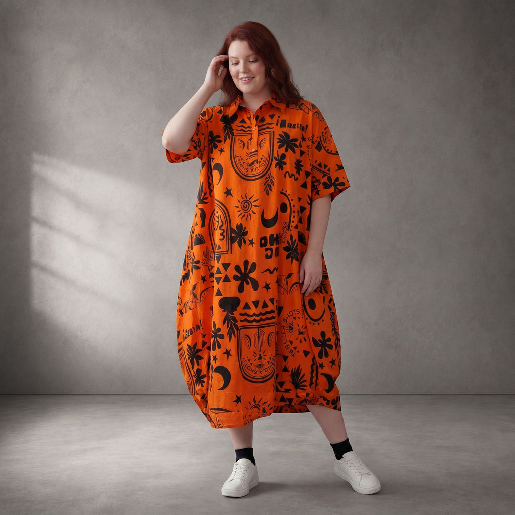 Funky Diva · Kleid · 11313 · Abstrakt · Orange/Schwarz