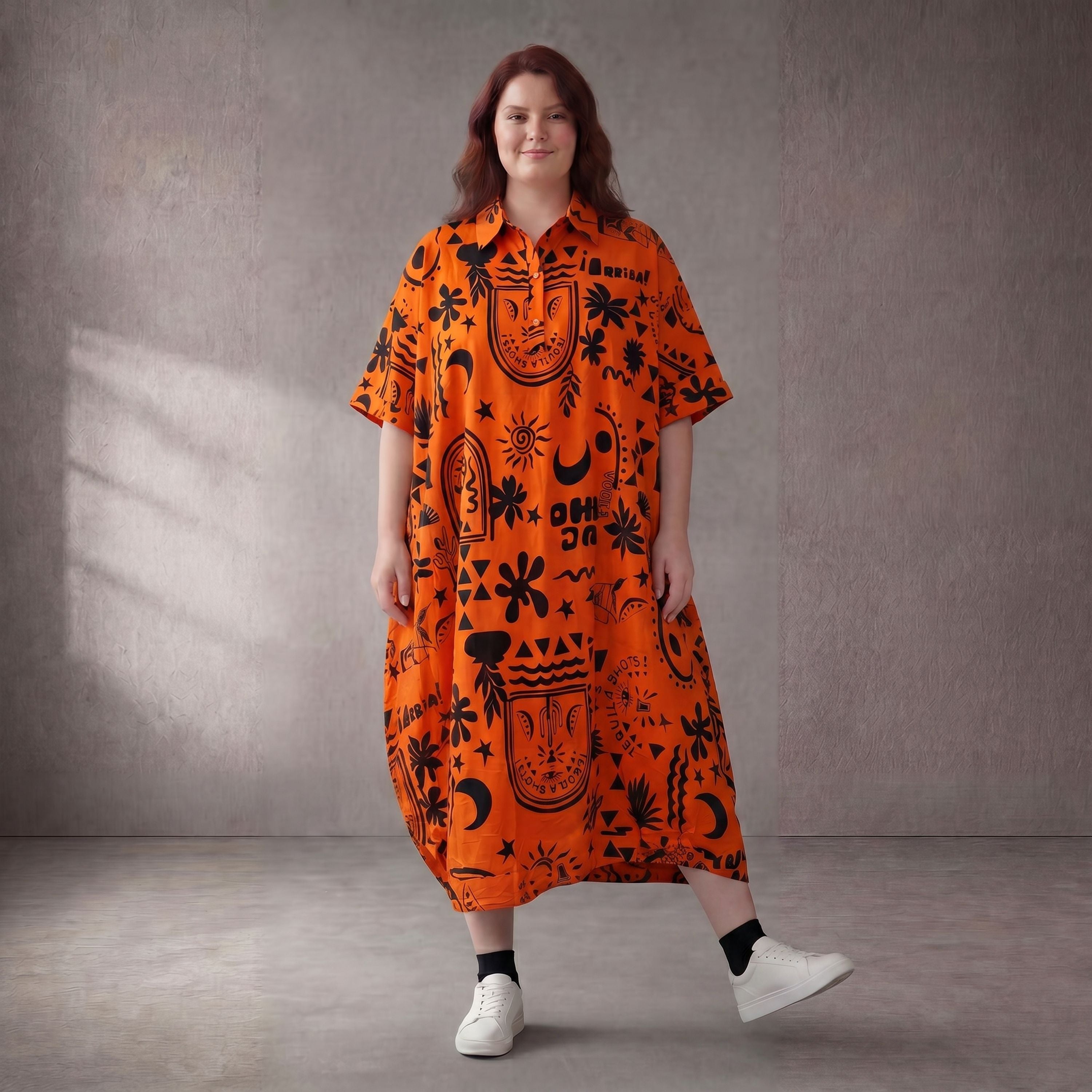 Funky Diva · Kleid · 11313 · Abstrakt · Orange/Schwarz