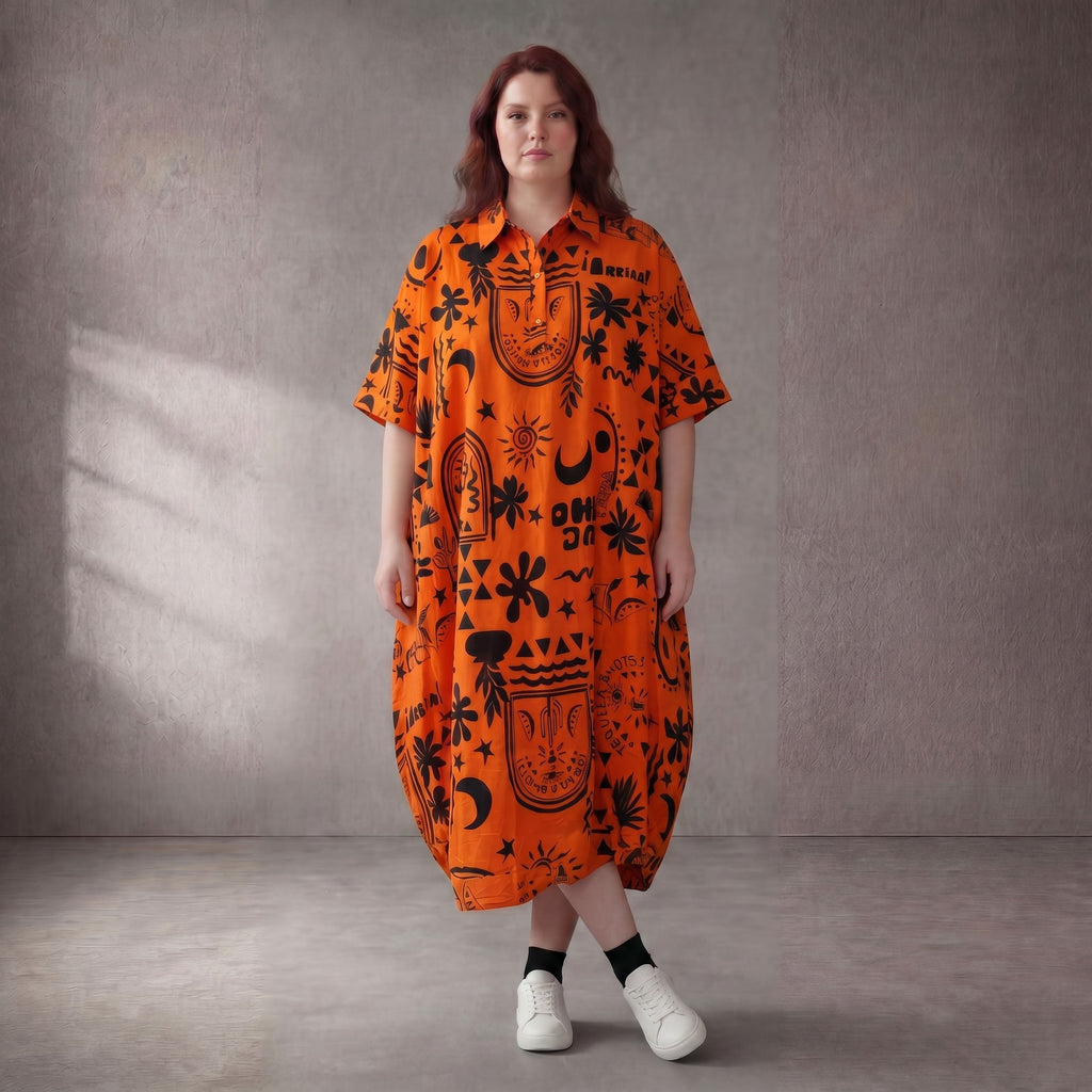 Funky Diva · Kleid · 11313 · Abstrakt · Orange/Schwarz