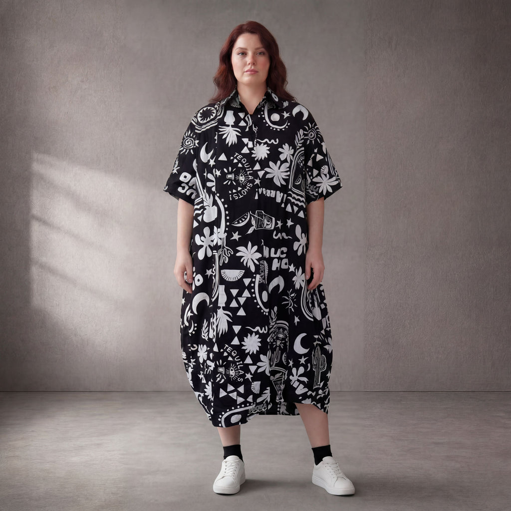 Funky Diva · Kleid · 11313 · Abstrakt · Schwarz/Weiß