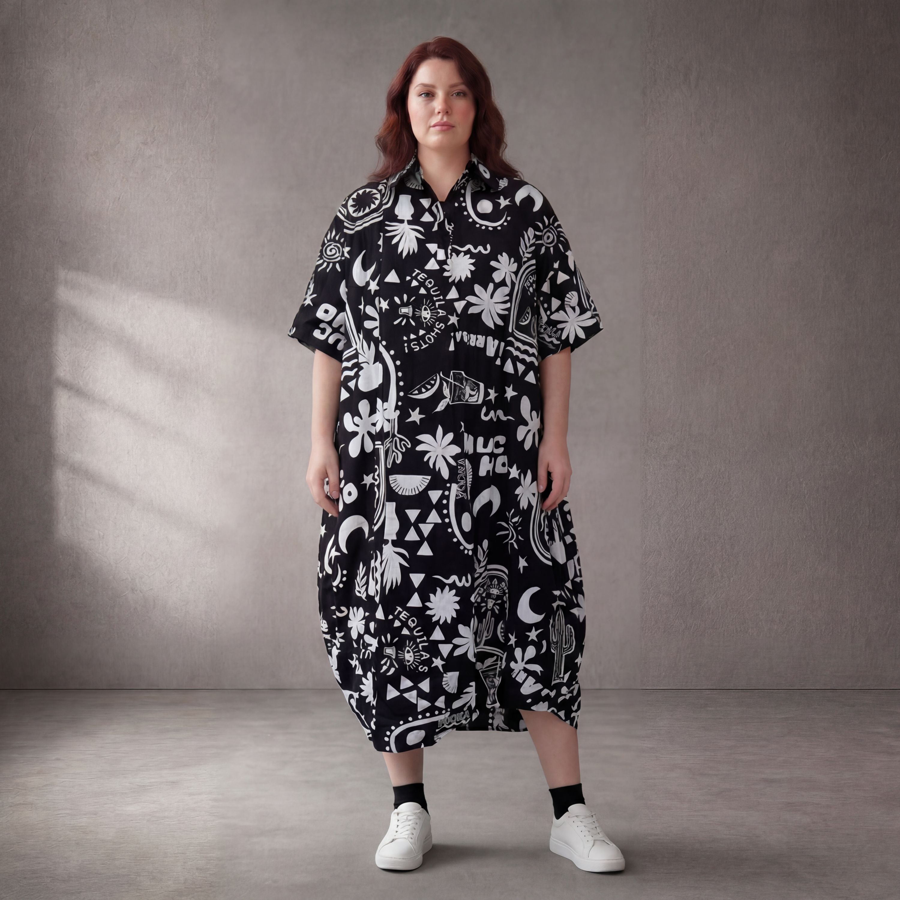 Funky Diva · Kleid · 11313 · Abstrakt · Schwarz/Weiß