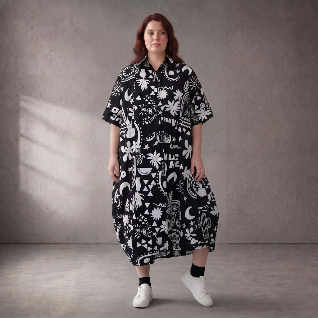 Funky Diva · Kleid · 11313 · Abstrakt · Schwarz/Weiß