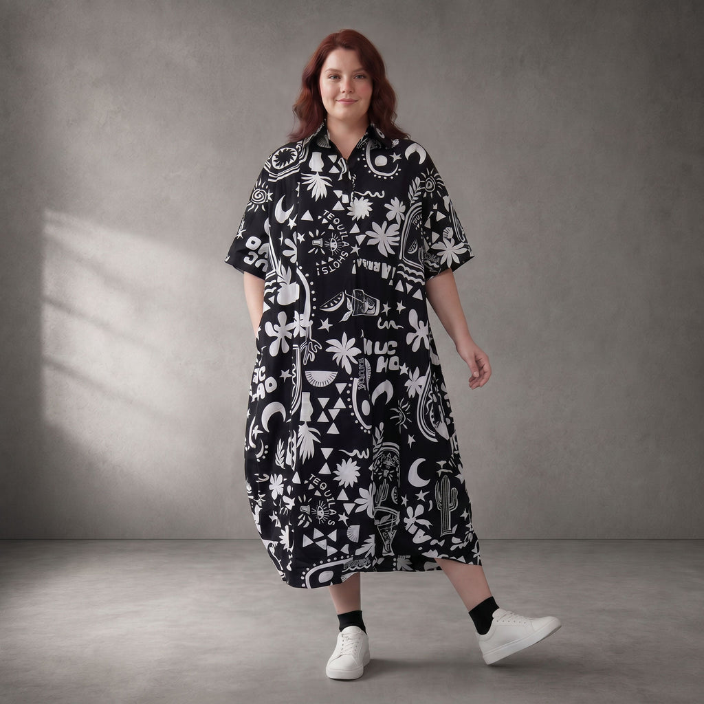 Funky Diva · Kleid · 11313 · Abstrakt · Schwarz/Weiß