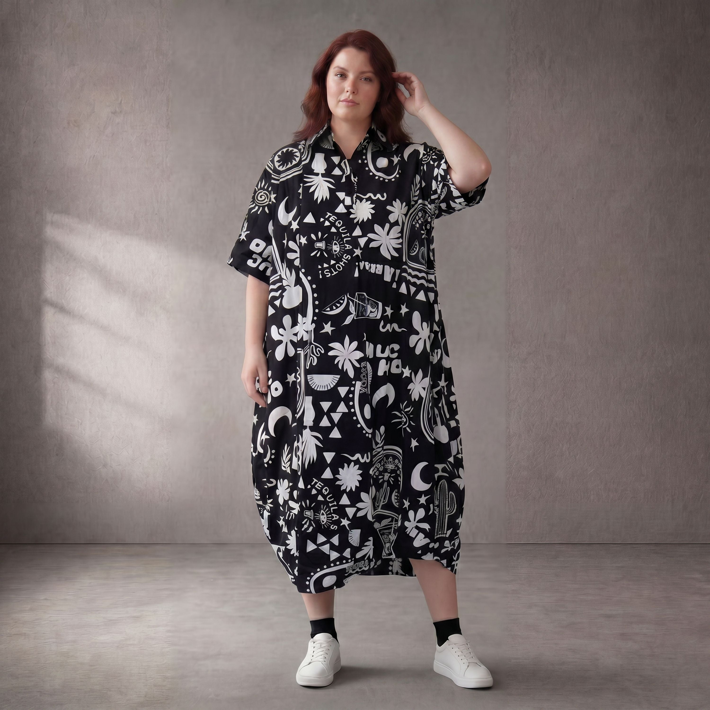 Funky Diva · Kleid · 11313 · Abstrakt · Schwarz/Weiß