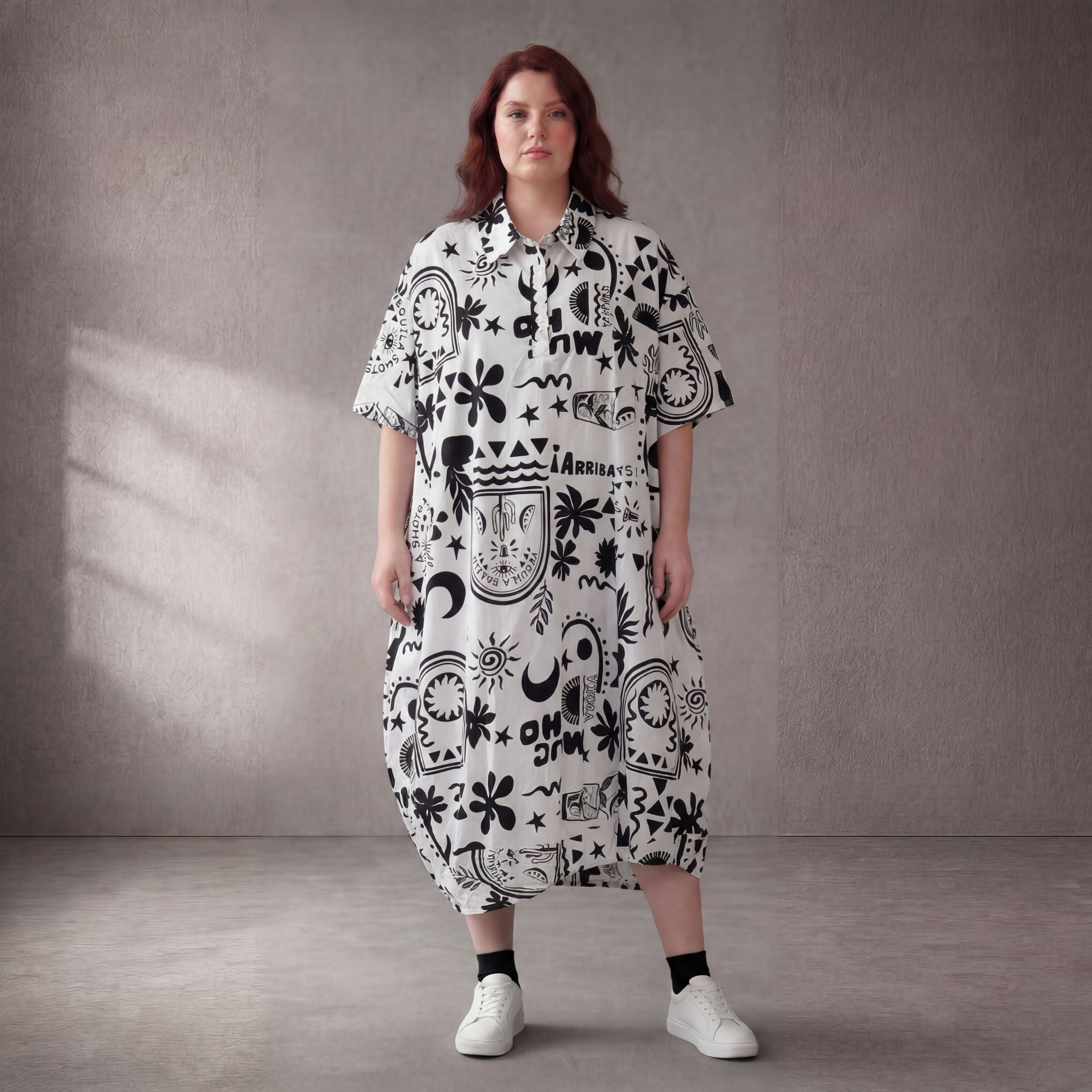 Funky Diva · Kleid · 11313 · Abstrakt · Weiß/Schwarz
