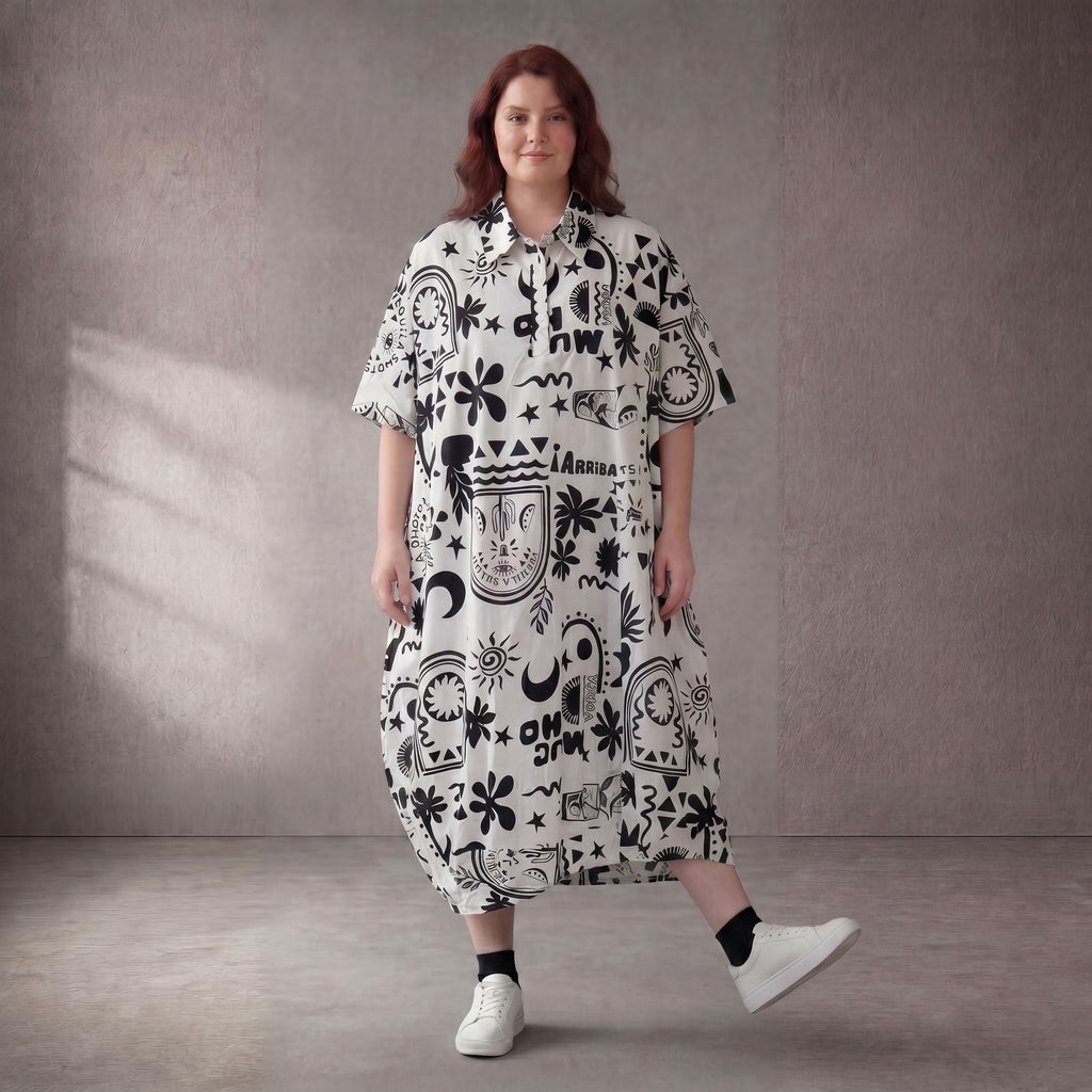 Funky Diva · Kleid · 11313 · Abstrakt · Weiß/Schwarz