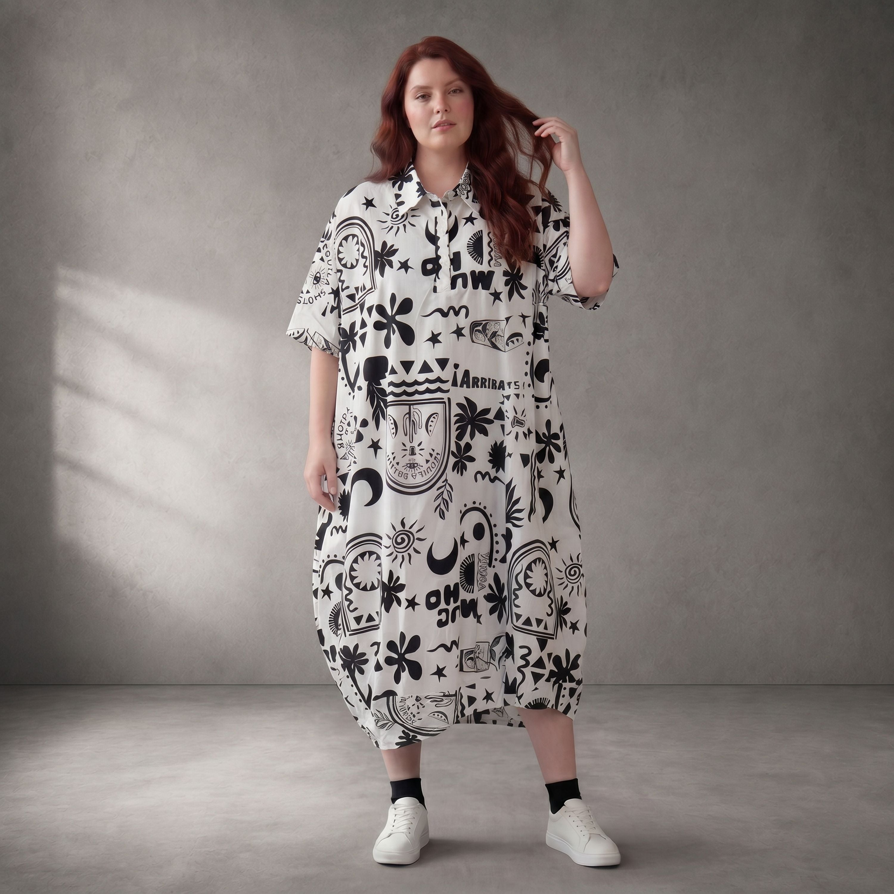Funky Diva · Kleid · 11313 · Abstrakt · Weiß/Schwarz