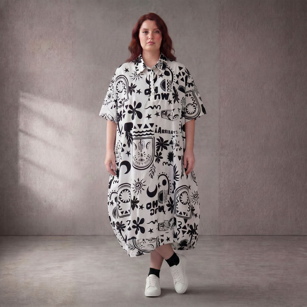 Funky Diva · Kleid · 11313 · Abstrakt · Weiß/Schwarz