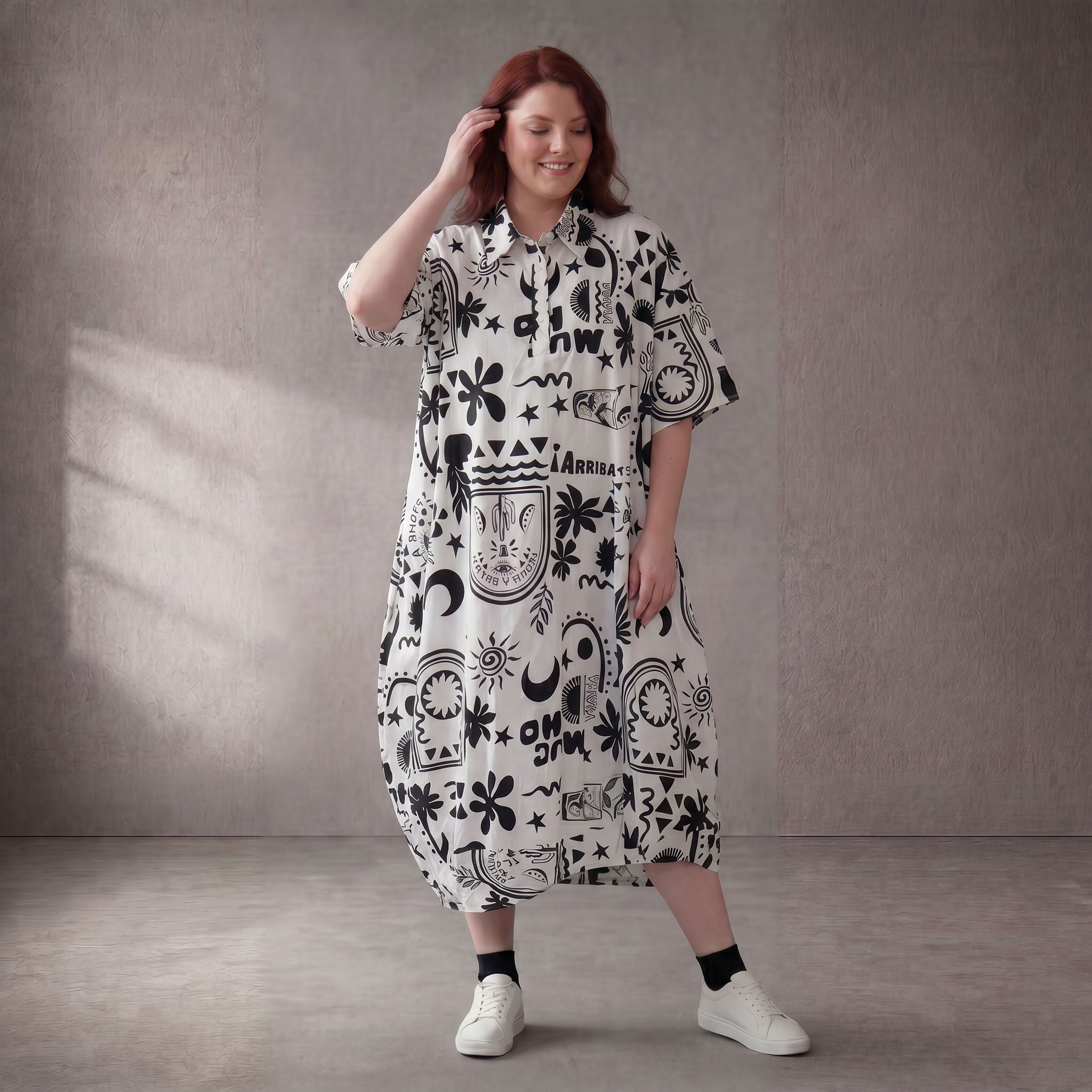 Funky Diva · Kleid · 11313 · Abstrakt · Weiß/Schwarz