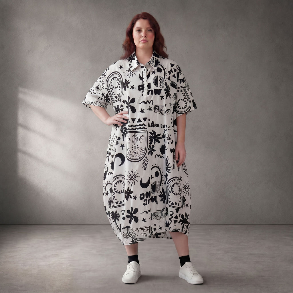Funky Diva · Kleid · 11313 · Abstrakt · Weiß/Schwarz