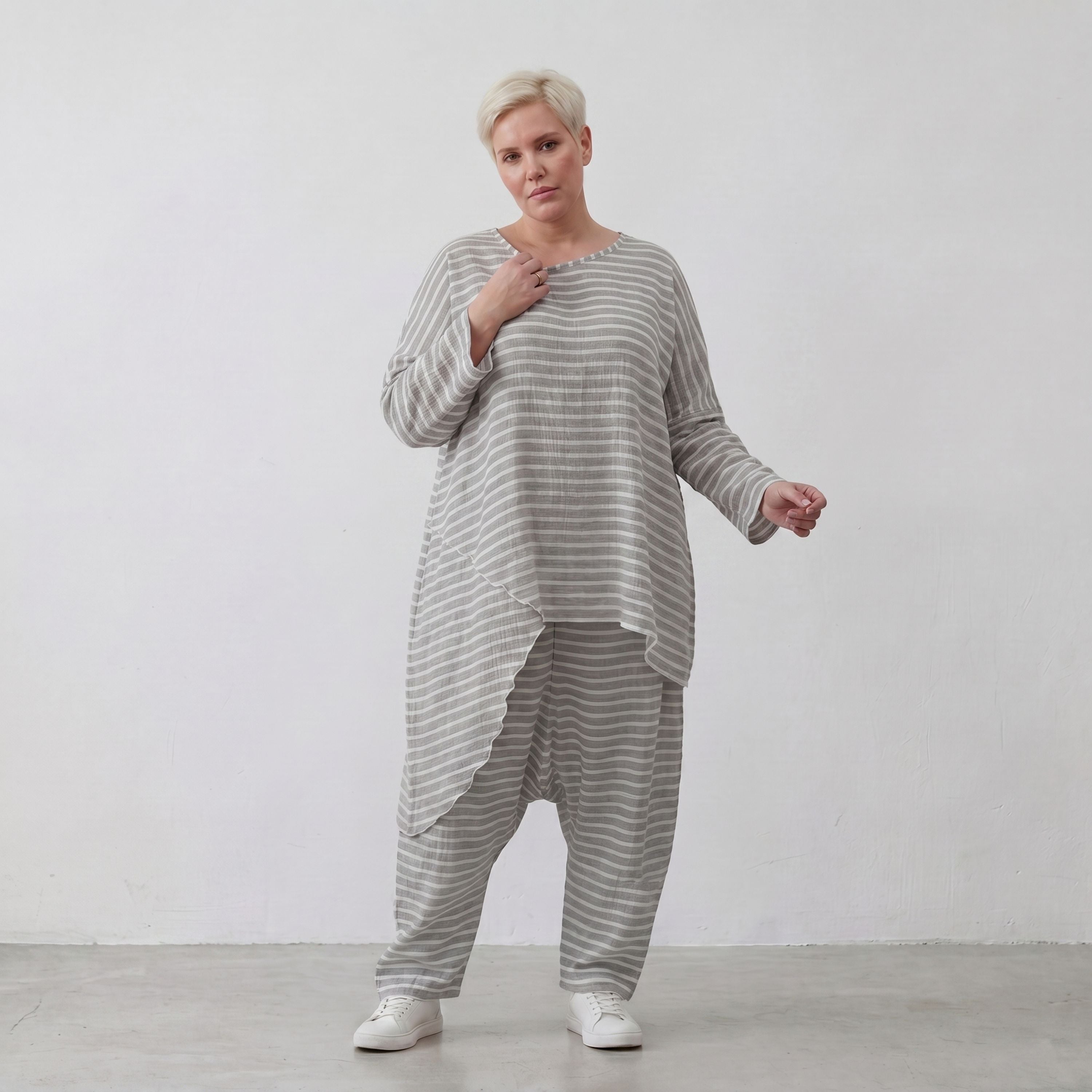 AKH Fashion Shirt 7233 Breezy, Grau-Weiß