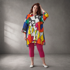 Funky Diva Oversized Brokat-Bluse mit Hemdkragen & 3/4-Arm
