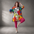 Funky Diva Oversized Brokat-Bluse mit Hemdkragen & 3/4-Arm
