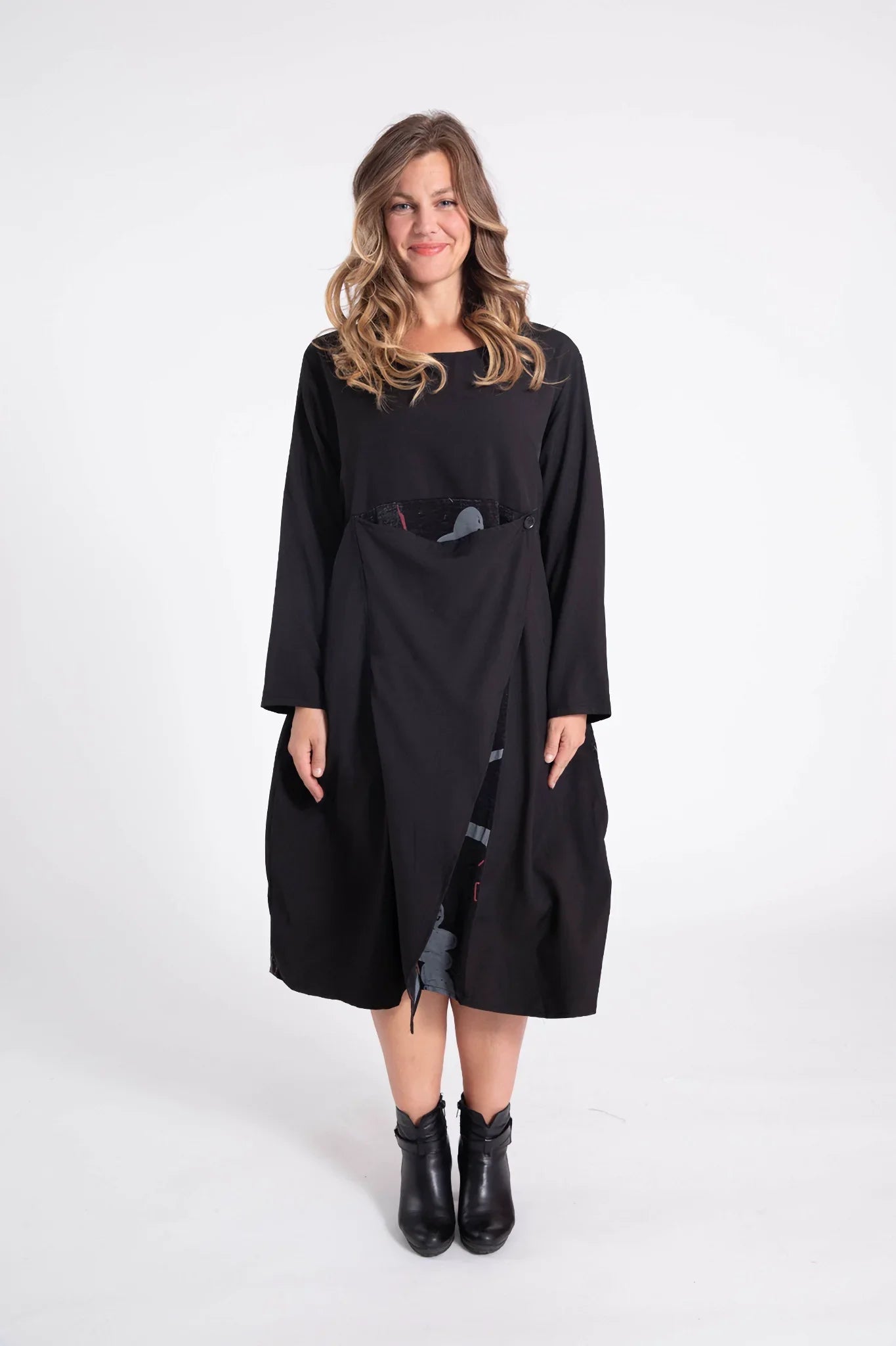 Pomme Rouge Kleid C6315, Schwarz/Grau/Rot