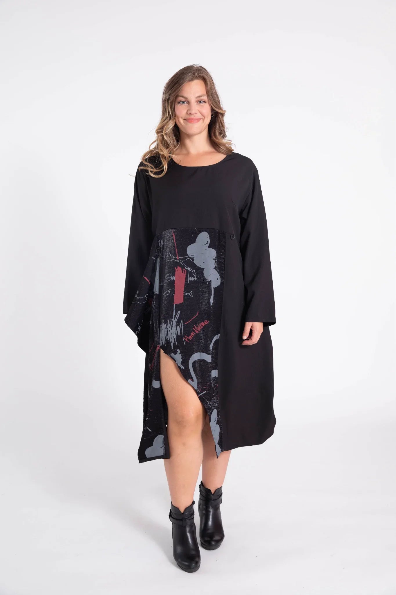 Pomme Rouge Kleid C6315, Schwarz/Grau/Rot