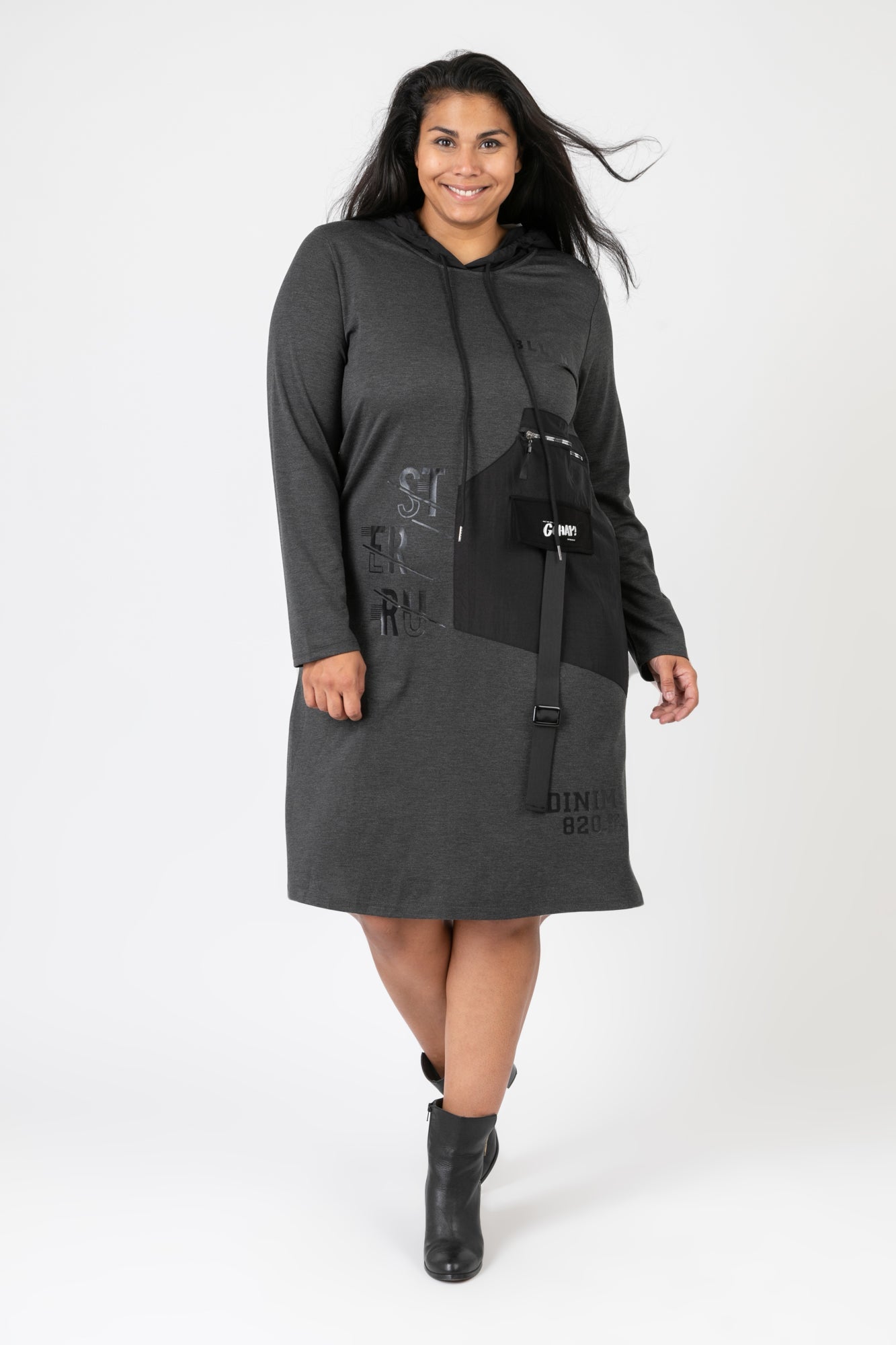 Pomme Rouge Kleid C6635, Grau/Schwarz