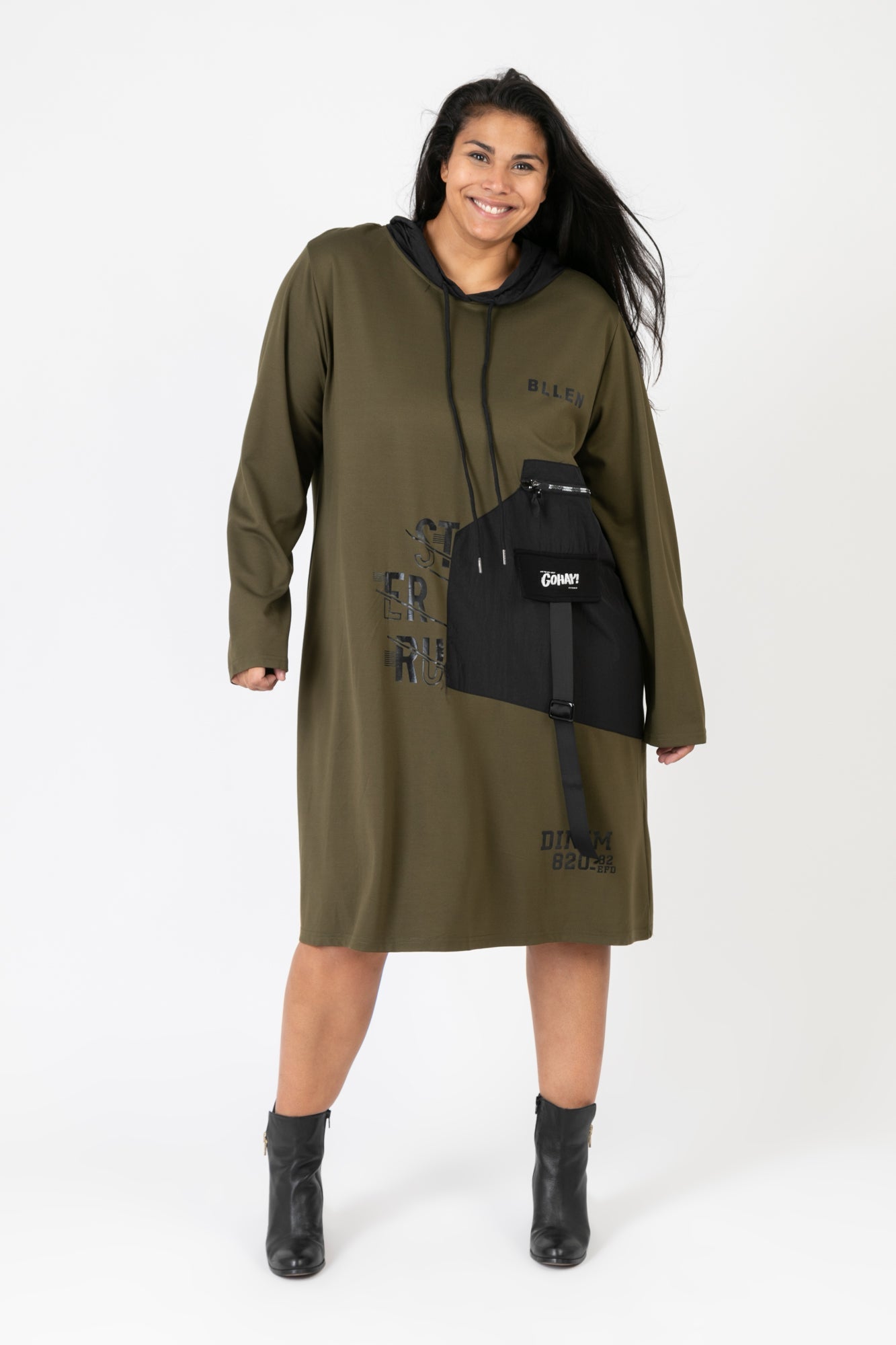 Pomme Rouge Kleid C6635, Khaki/Schwarz