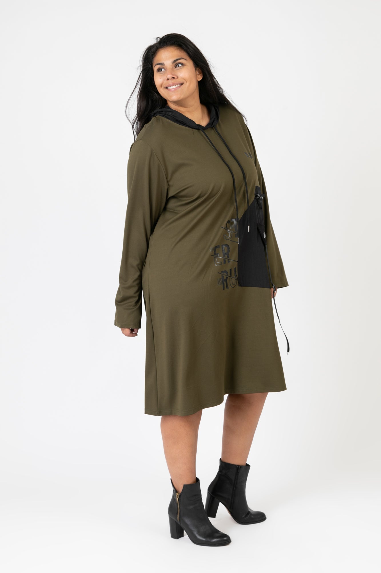 Pomme Rouge Kleid C6635, Khaki/Schwarz