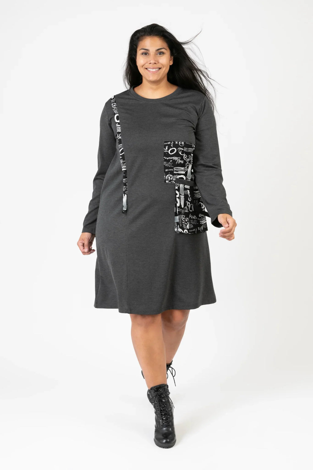 Pomme Rouge Kleid C6638, Grau/Schwarz/Weiß