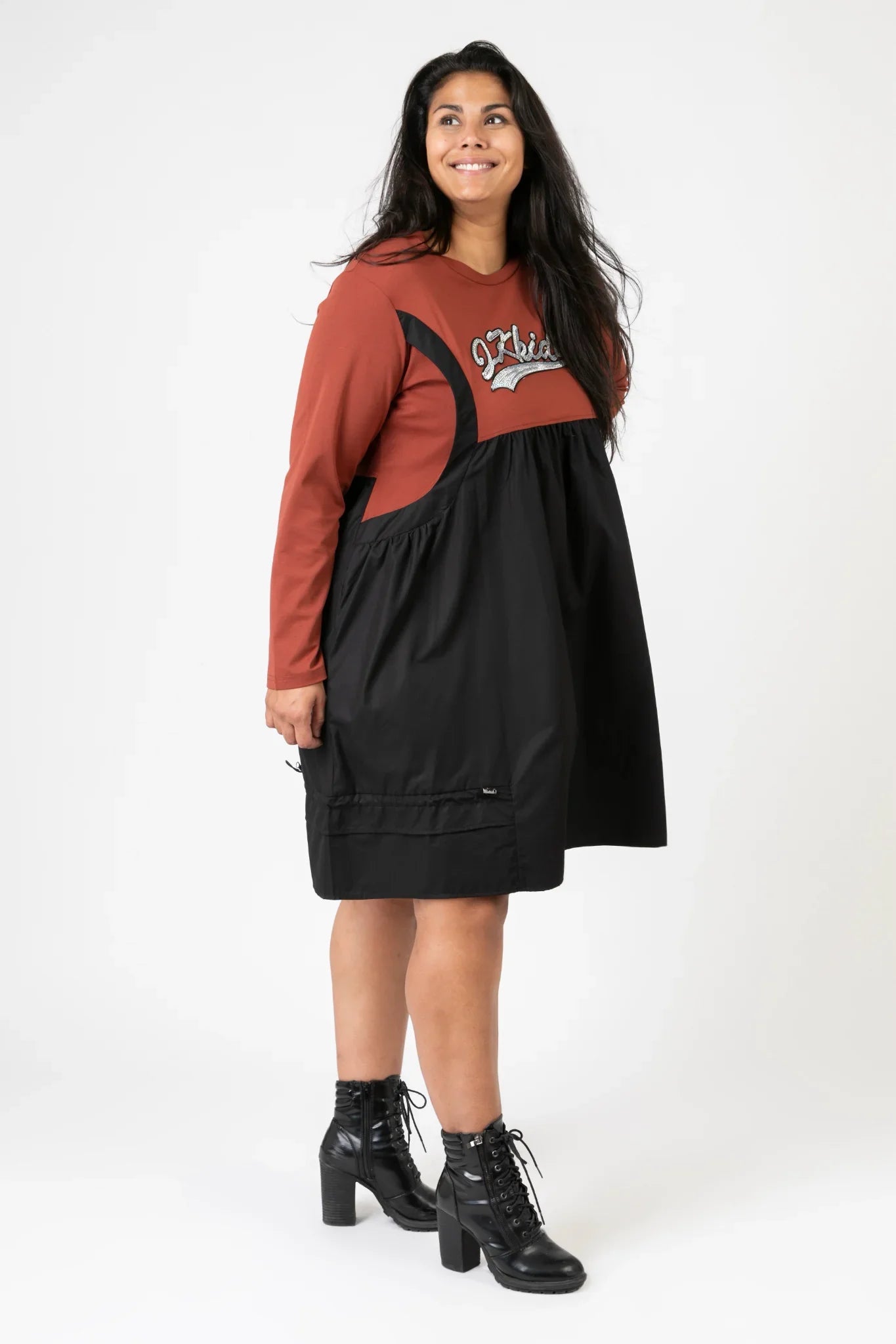 PMR C6652 Kleid, Rost-Schwarz-Silber