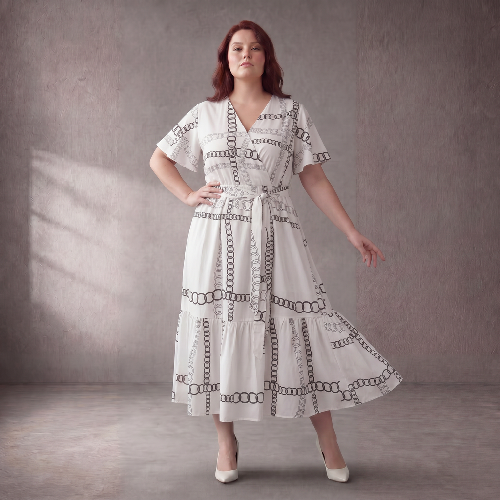 Pomme Rouge · Kleid · C6552-1 · Geometrisch · Weiß/Schwarz