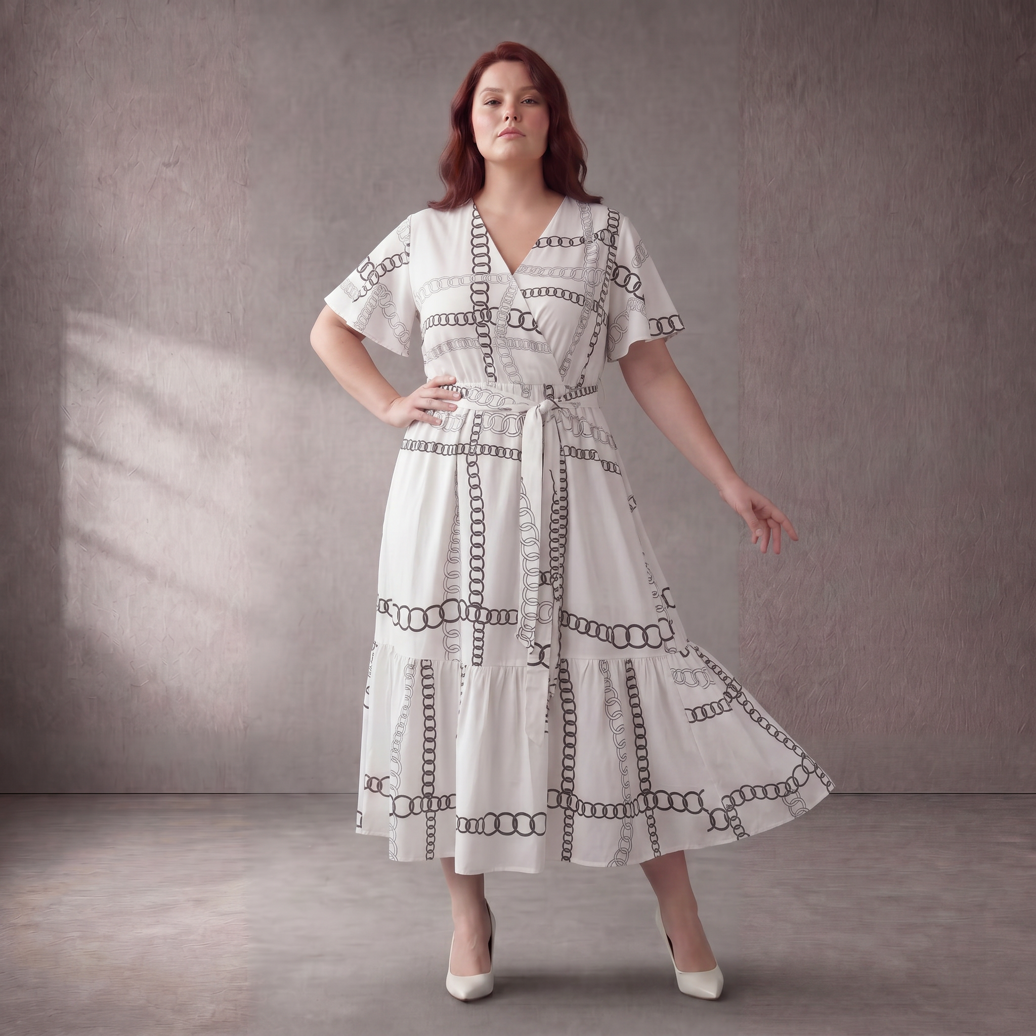 Pomme Rouge · Kleid · C6552-1 · Geometrisch · Weiß/Schwarz