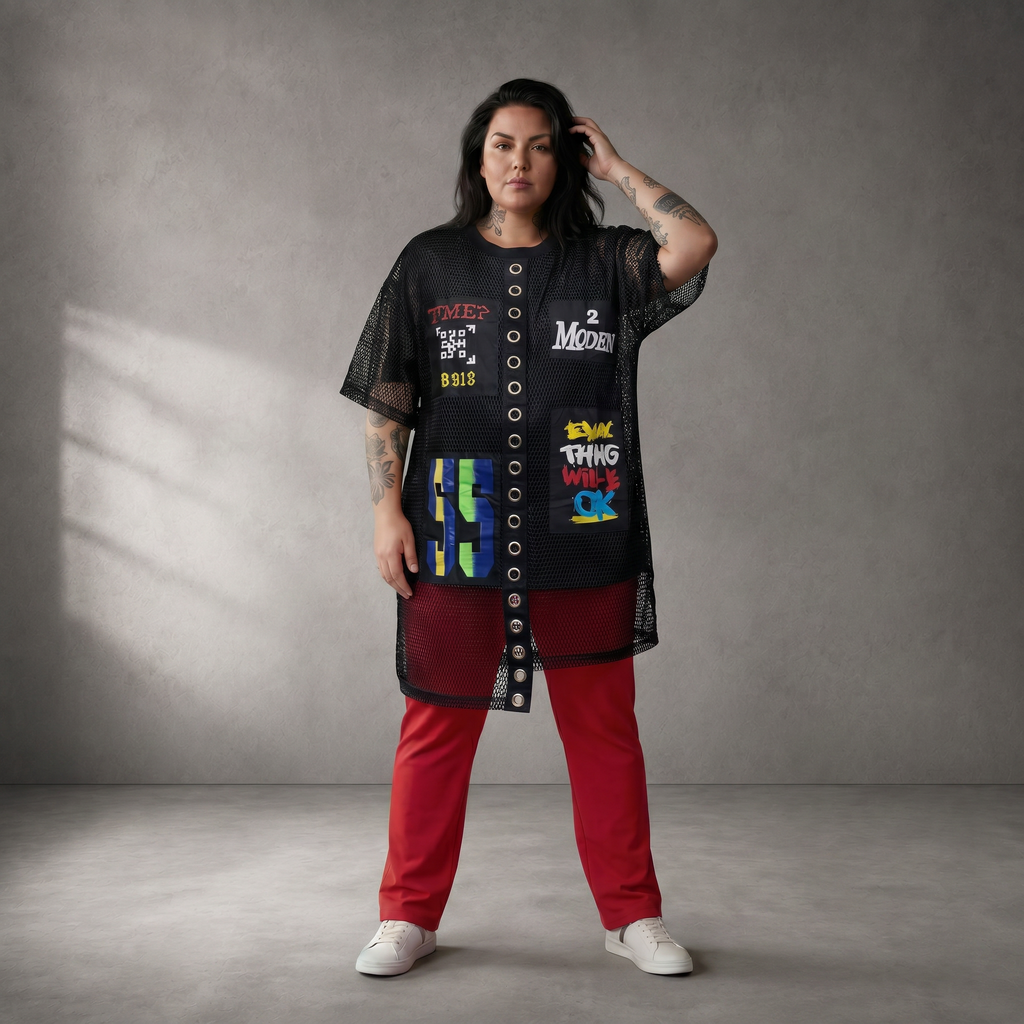 Funky Diva Netz-Shirt Kurzarm mit Rundhals – leicht & stylish
