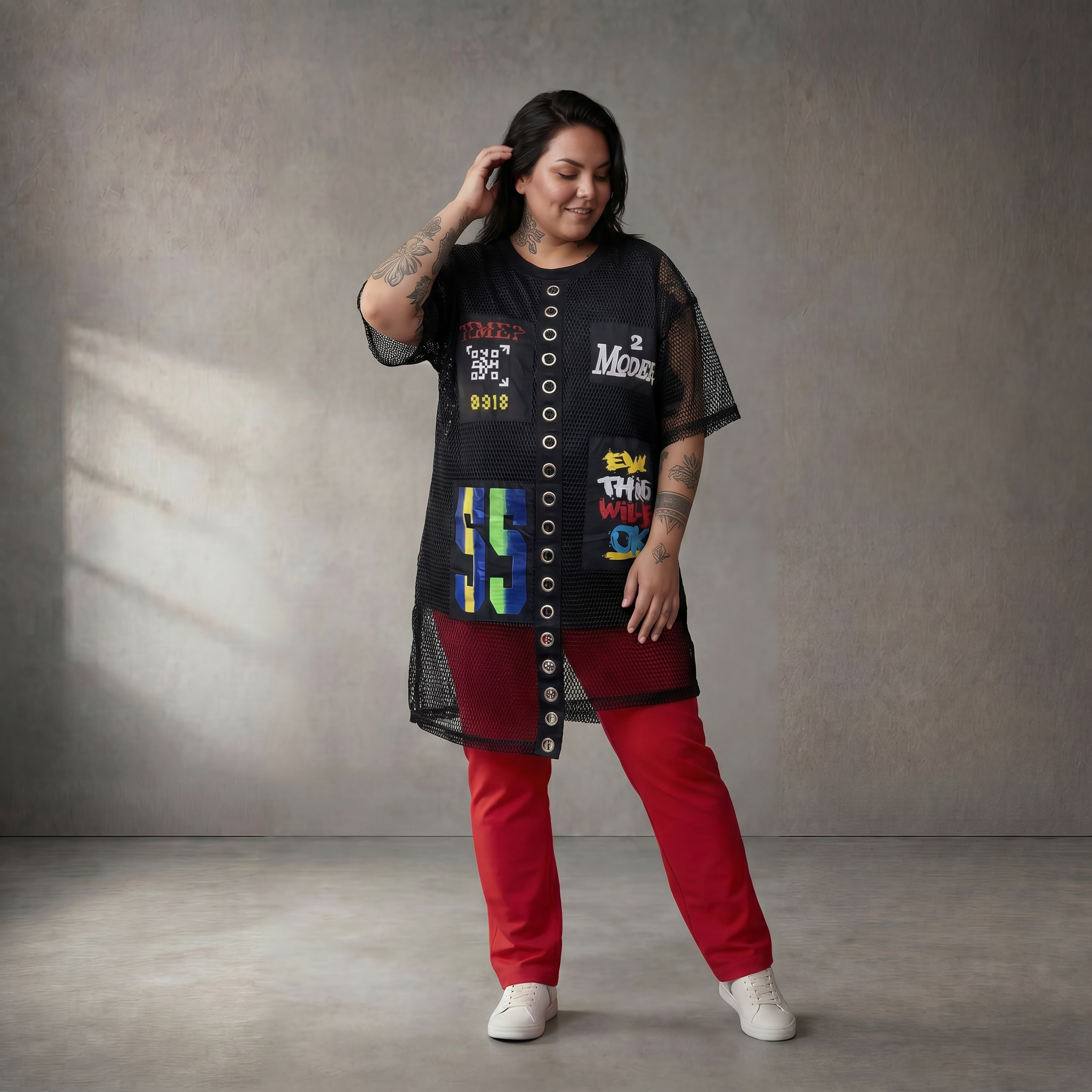 Funky Diva Netz-Shirt Kurzarm mit Rundhals – leicht & stylish
