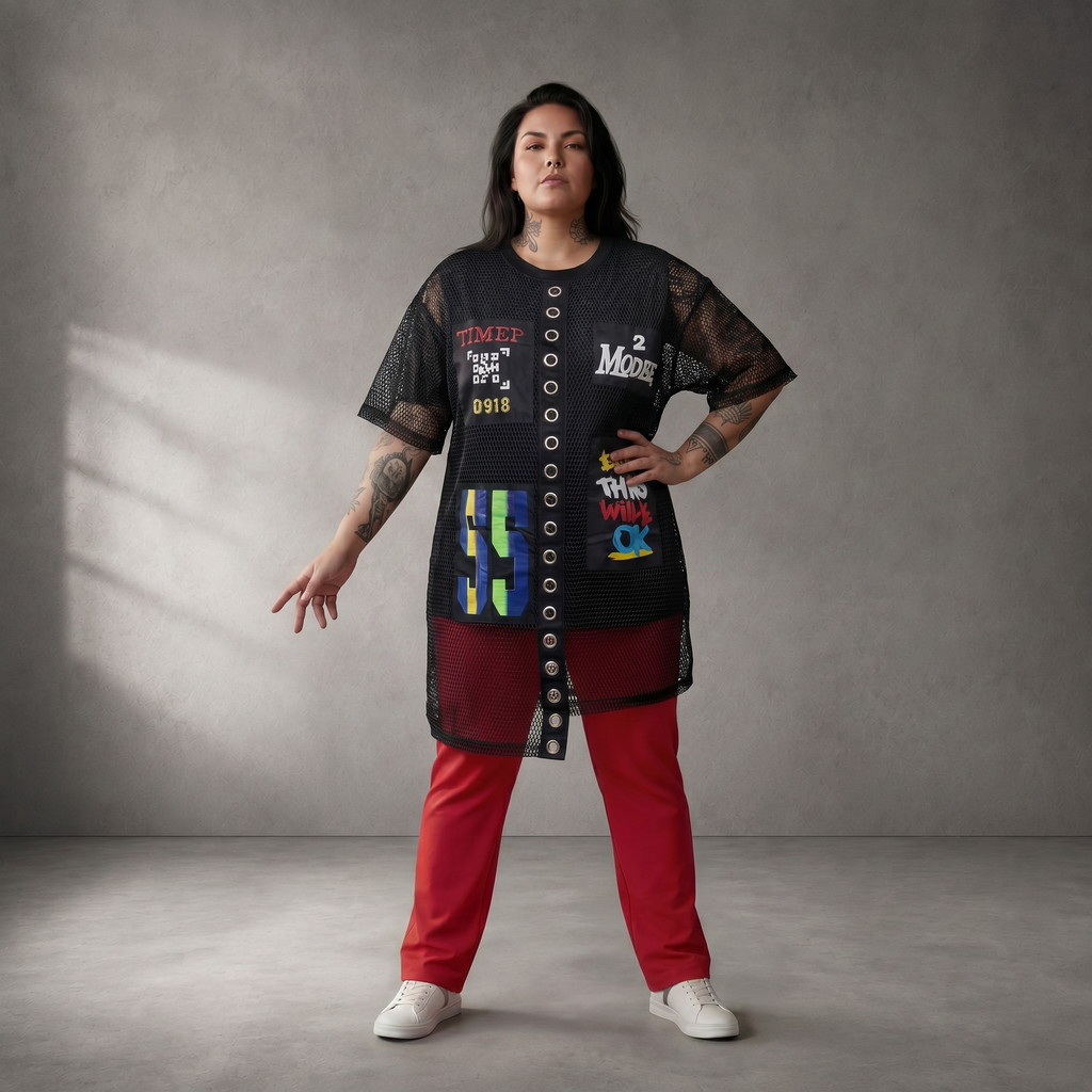 Funky Diva Netz-Shirt Kurzarm mit Rundhals – leicht & stylish