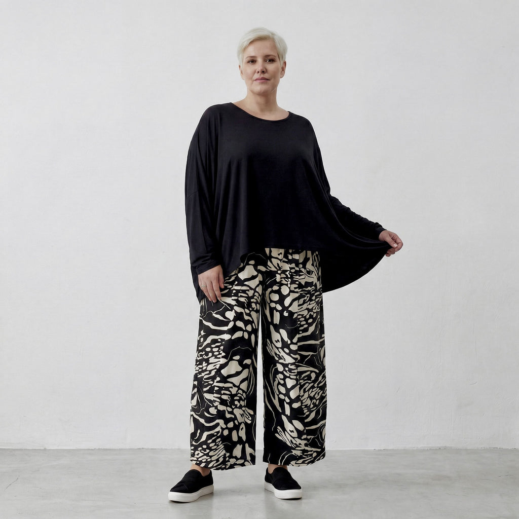 AKH 8069 Trousers, Black-Ecru